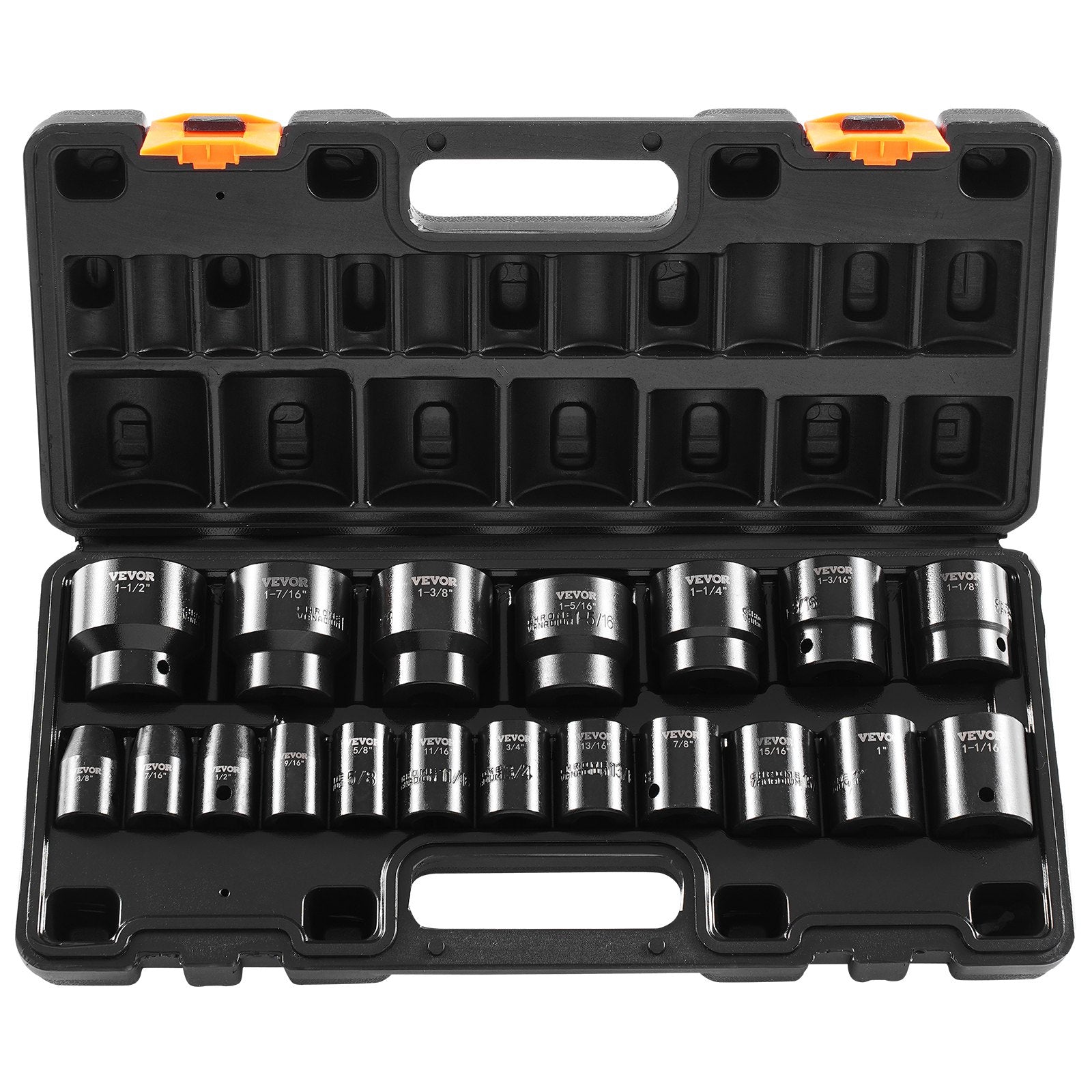 Tool Sockets: VEVOR Impact Socket Set 1/2 Inches 19 Piece Impact Sockets, Standard Socket Assortment, 1/2 Inches Drive Socket Set Impact Standard SAE (3/8 Inches to 1-1/2 Inches) 6-point Hex Sockets