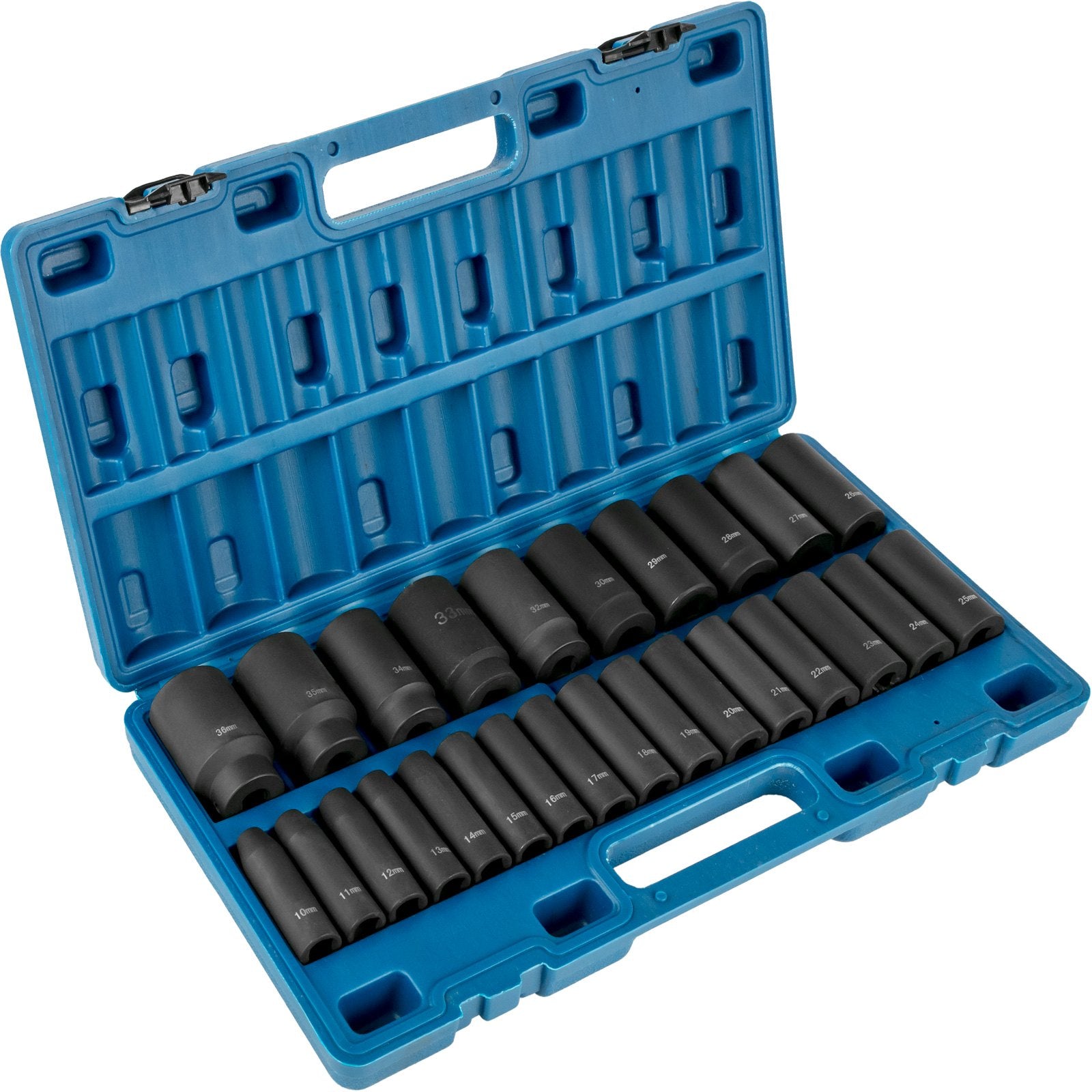 Tool Sockets: VEVOR Impact Sockets Set 1/2 Inch Drive 26 PCS Metric 10mm - 36mm Deep 6-Point Set