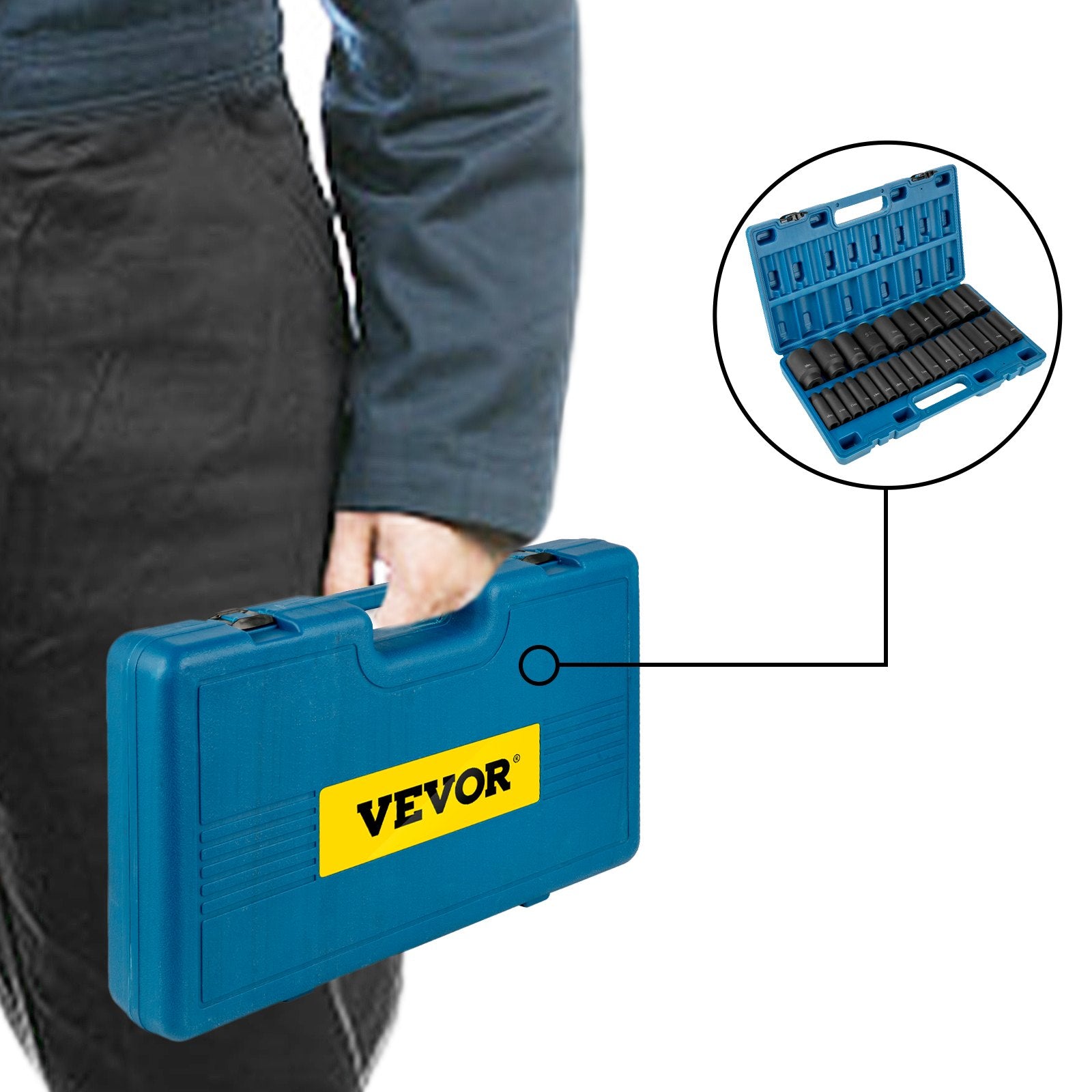 Tool Sockets: VEVOR Impact Sockets Set 1/2 Inch Drive 26 PCS Metric 10mm - 36mm Deep 6-Point Set