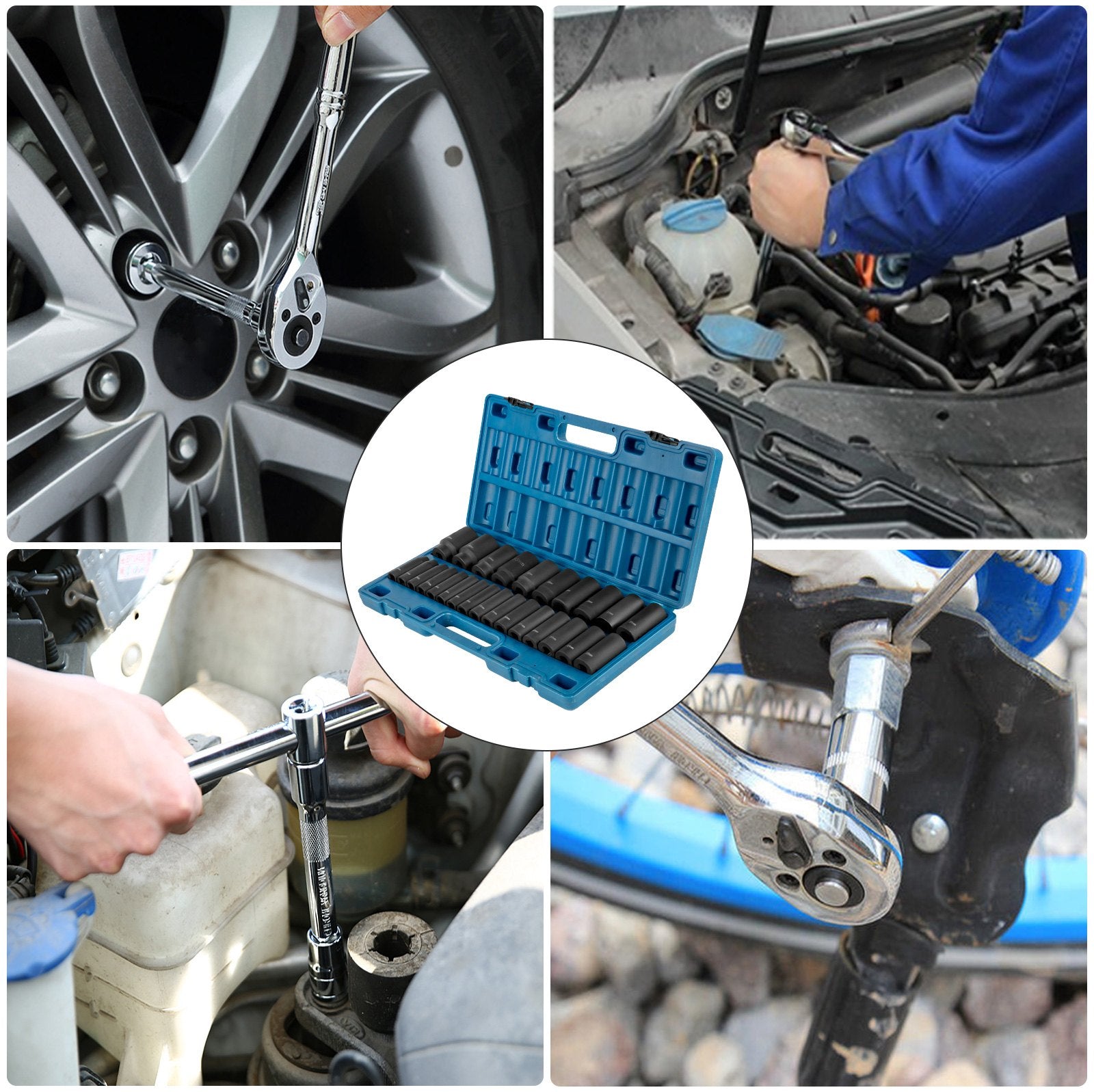 Tool Sockets: VEVOR Impact Sockets Set 1/2 Inch Drive 26 PCS Metric 10mm - 36mm Deep 6-Point Set