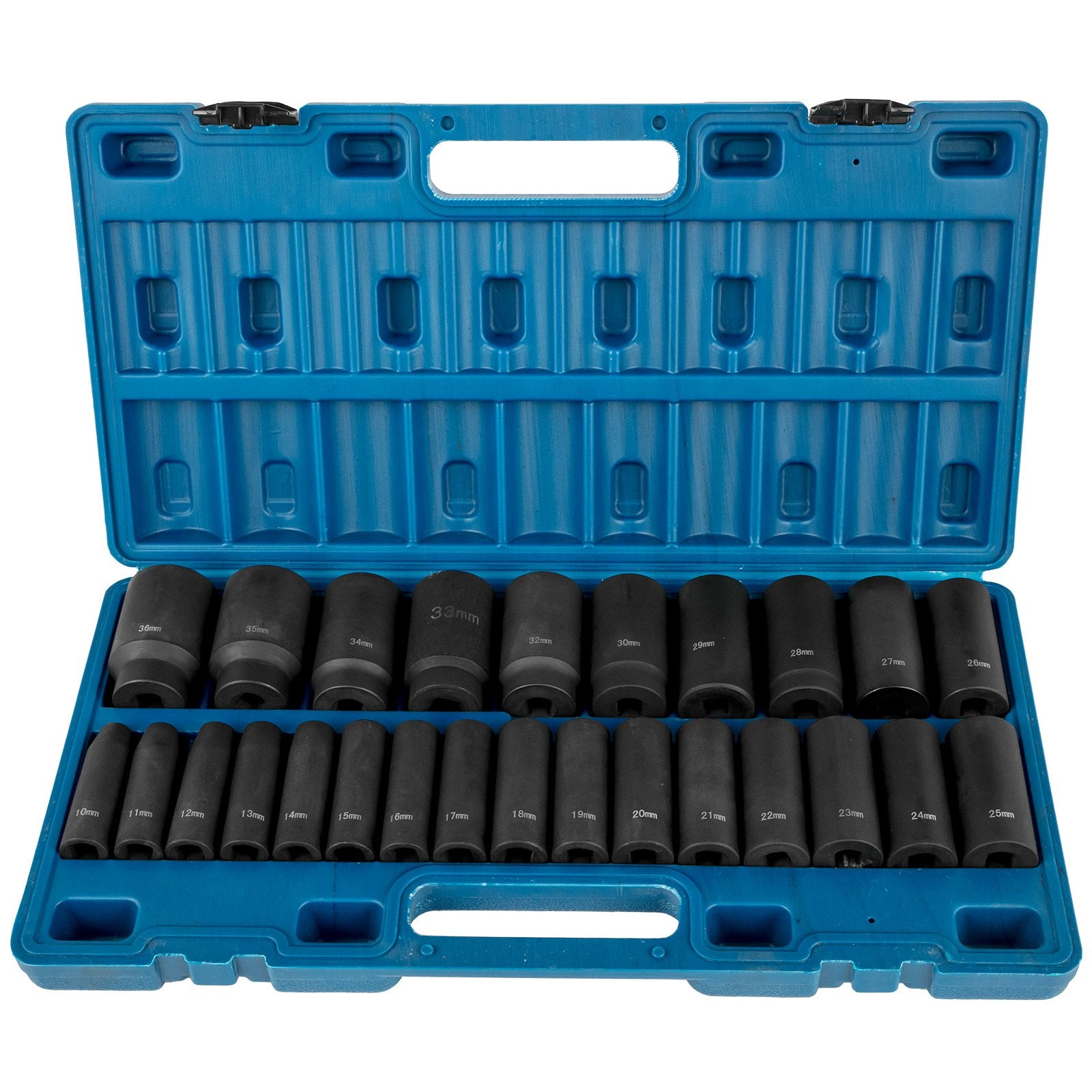 Tool Sockets: VEVOR Impact Sockets Set 1/2 Inch Drive 26 PCS Metric 10mm - 36mm Deep 6-Point Set