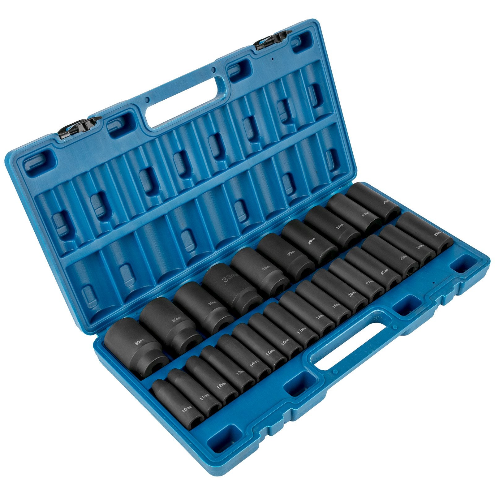 Tool Sockets: VEVOR Impact Sockets Set 1/2 Inch Drive 26 PCS Metric 10mm - 36mm Deep 6-Point Set