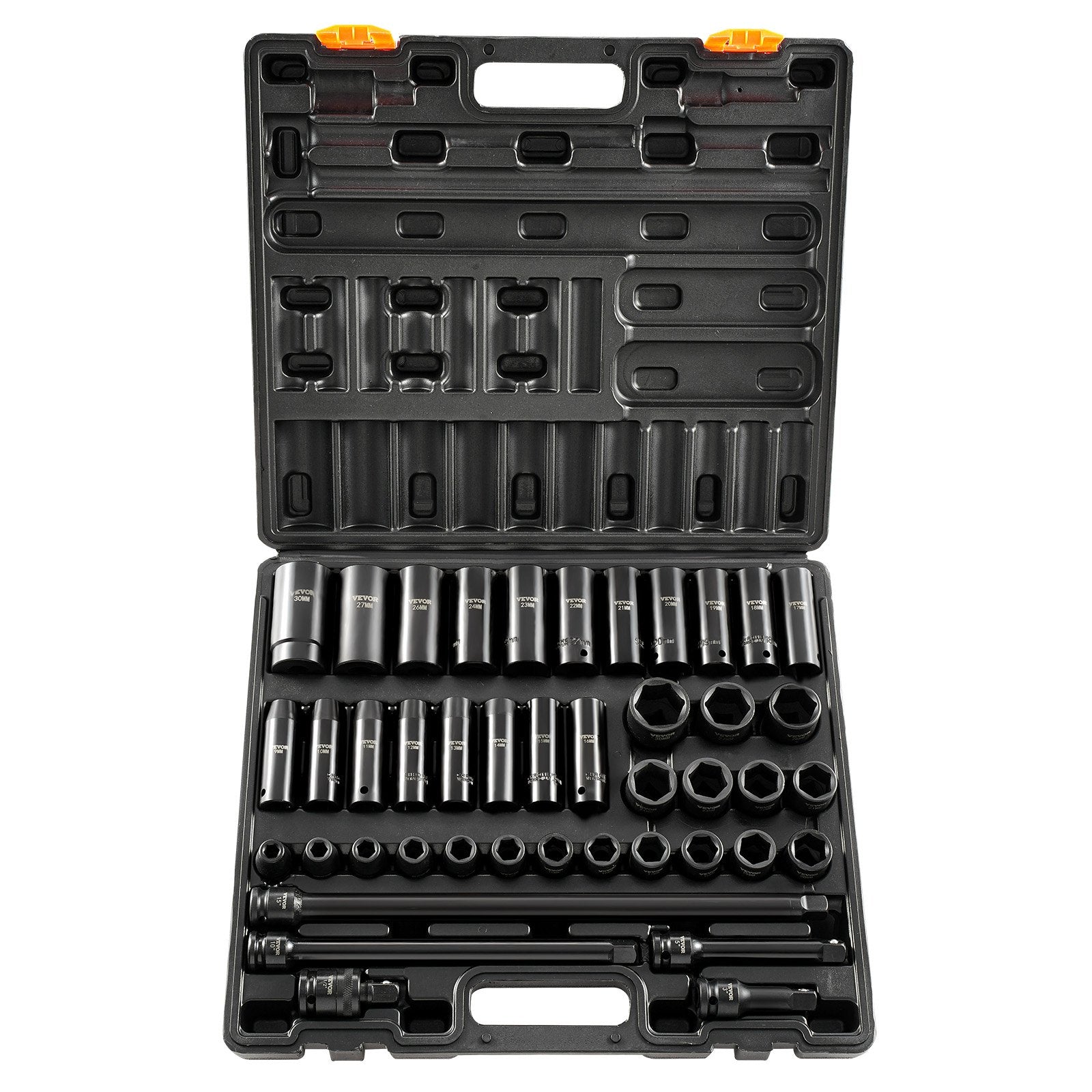 Tool Sockets: VEVOR Impact Socket Set 43 Piece Impact Sockets, Standard Socket Assortment, Drive Socket Set 6-Point Sockets Metric 9-30mm (Standard/Deep)