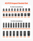 Tool Sockets: VEVOR Impact Socket Set 43 Piece Impact Sockets, Standard Socket Assortment, Drive Socket Set 6-Point Sockets Metric 9-30mm (Standard/Deep)