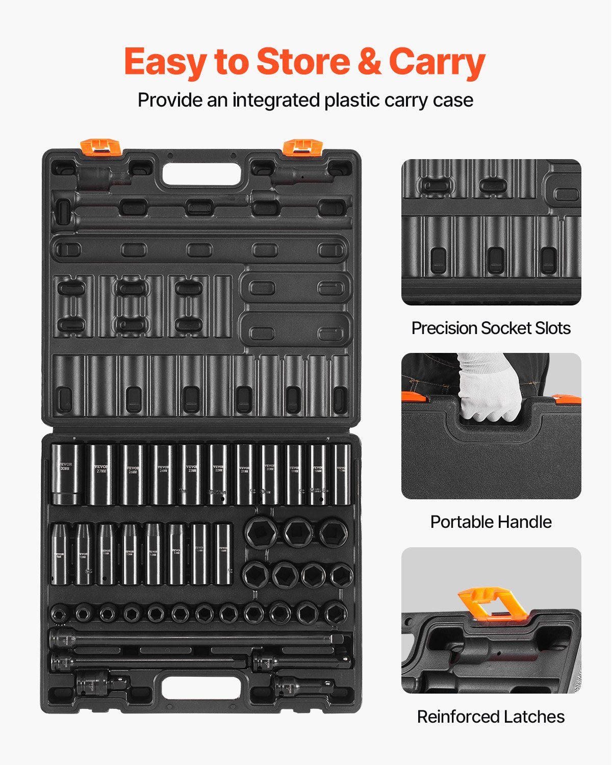 Tool Sockets: VEVOR Impact Socket Set 43 Piece Impact Sockets, Standard Socket Assortment, Drive Socket Set 6-Point Sockets Metric 9-30mm (Standard/Deep)