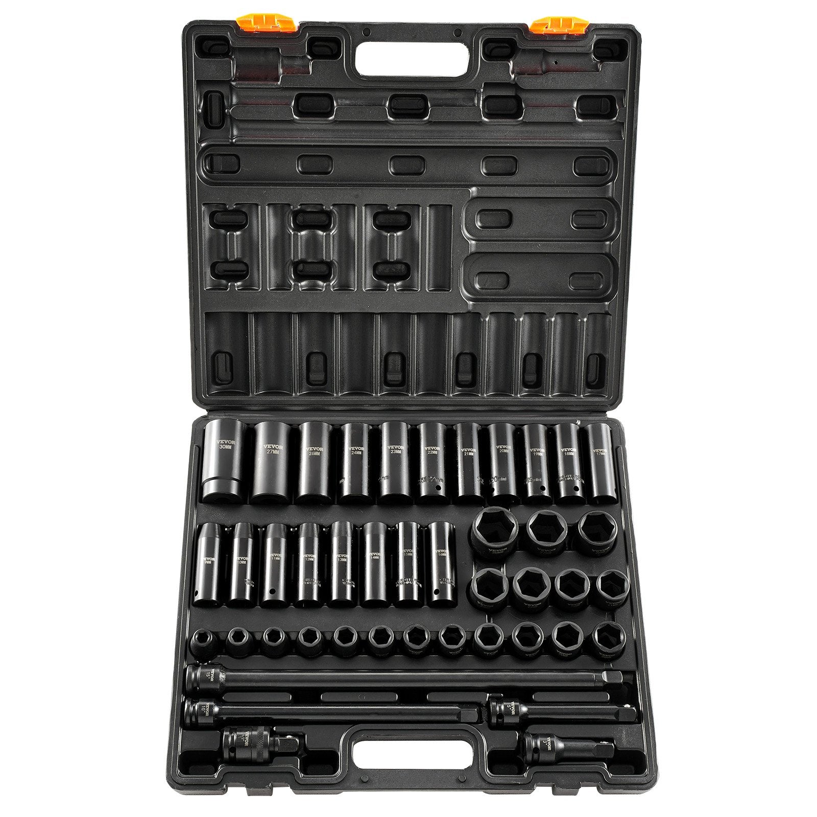 Tool Sockets: VEVOR Impact Socket Set 43 Piece Impact Sockets, Standard Socket Assortment, Drive Socket Set 6-Point Sockets Metric 9-30mm (Standard/Deep)