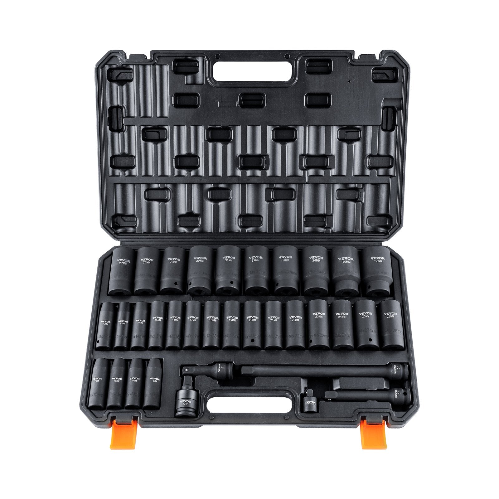 Tool Sockets: VEVOR 1/2" Drive Deep Impact Socket Set, 34pcs Socket Set Metric （8-36mm） 6 Point Cr-MO Alloy Steel for Auto Repair, Rugged Construction, Includes Heavy Duty Storage Case