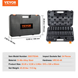 Tool Sockets: VEVOR 1/2" Drive Deep Impact Socket Set, 34pcs Socket Set Metric （8-36mm） 6 Point Cr-MO Alloy Steel for Auto Repair, Rugged Construction, Includes Heavy Duty Storage Case