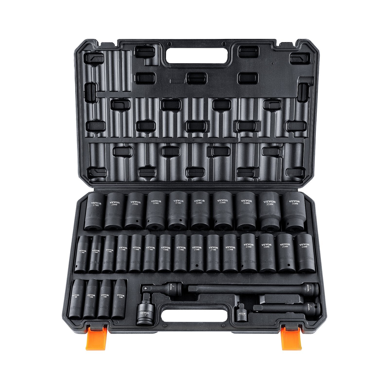 Tool Sockets: VEVOR 1/2" Drive Deep Impact Socket Set, 34pcs Socket Set Metric （8-36mm） 6 Point Cr-MO Alloy Steel for Auto Repair, Rugged Construction, Includes Heavy Duty Storage Case