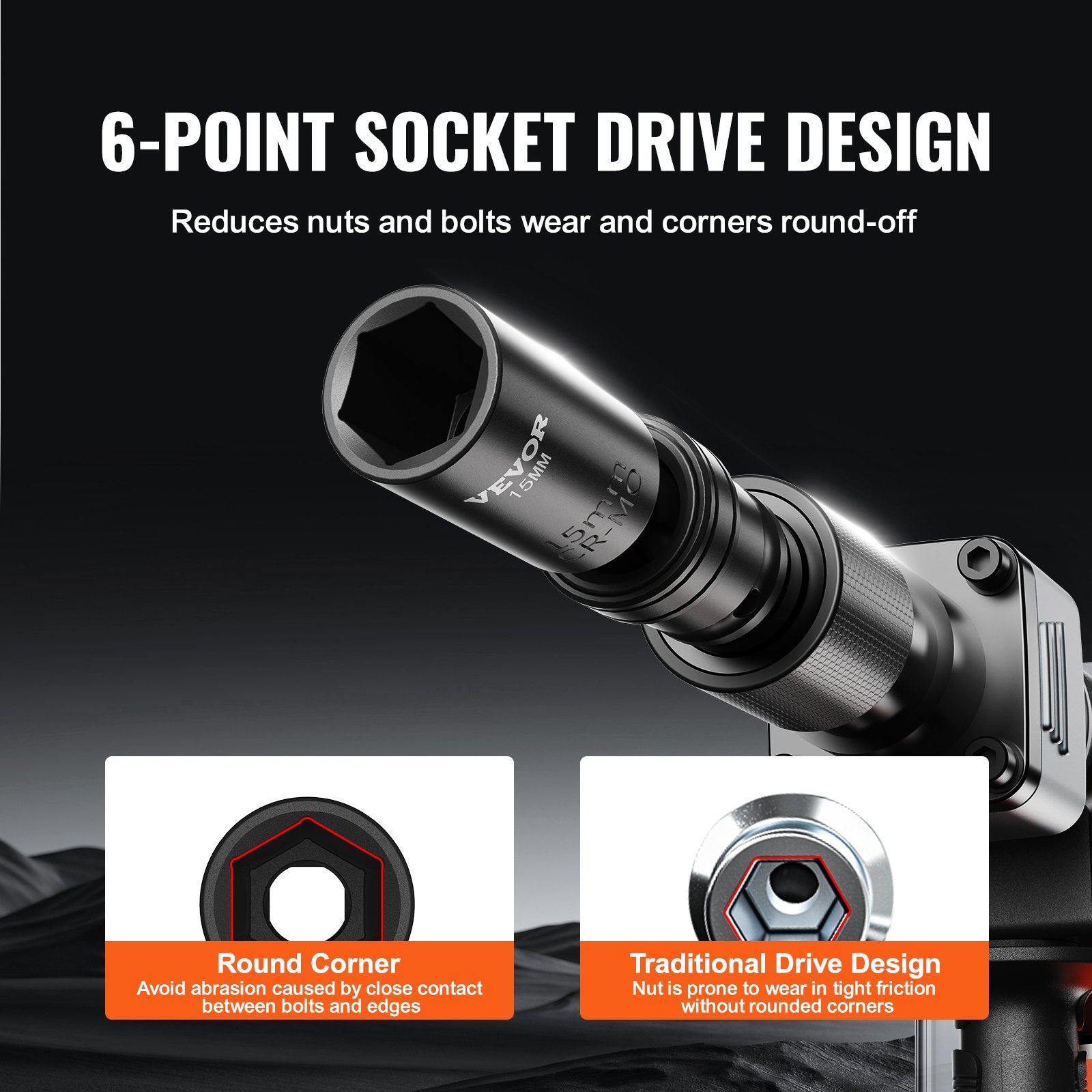 Tool Sockets: VEVOR 360 Degree Swivel Impact Sockets Set 14pcs 6-Point 3/8in Drive Socket Set