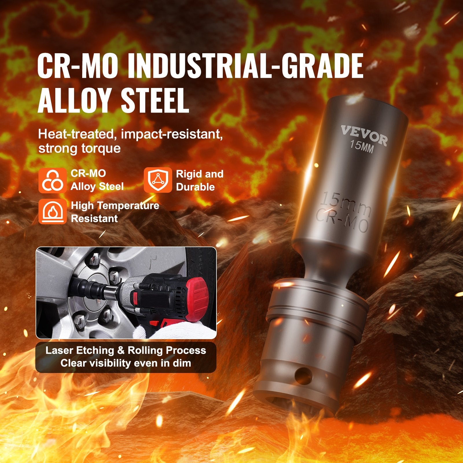 Tool Sockets: VEVOR 360 Degree Swivel Impact Sockets Set 14pcs 6-Point 3/8in Drive Socket Set