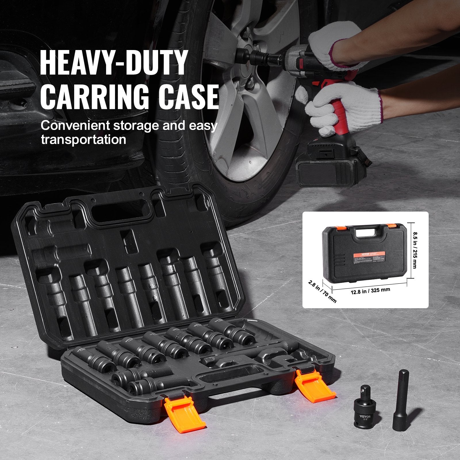 Tool Sockets: VEVOR 360 Degree Swivel Impact Sockets Set 14pcs 6-Point 3/8in Drive Socket Set