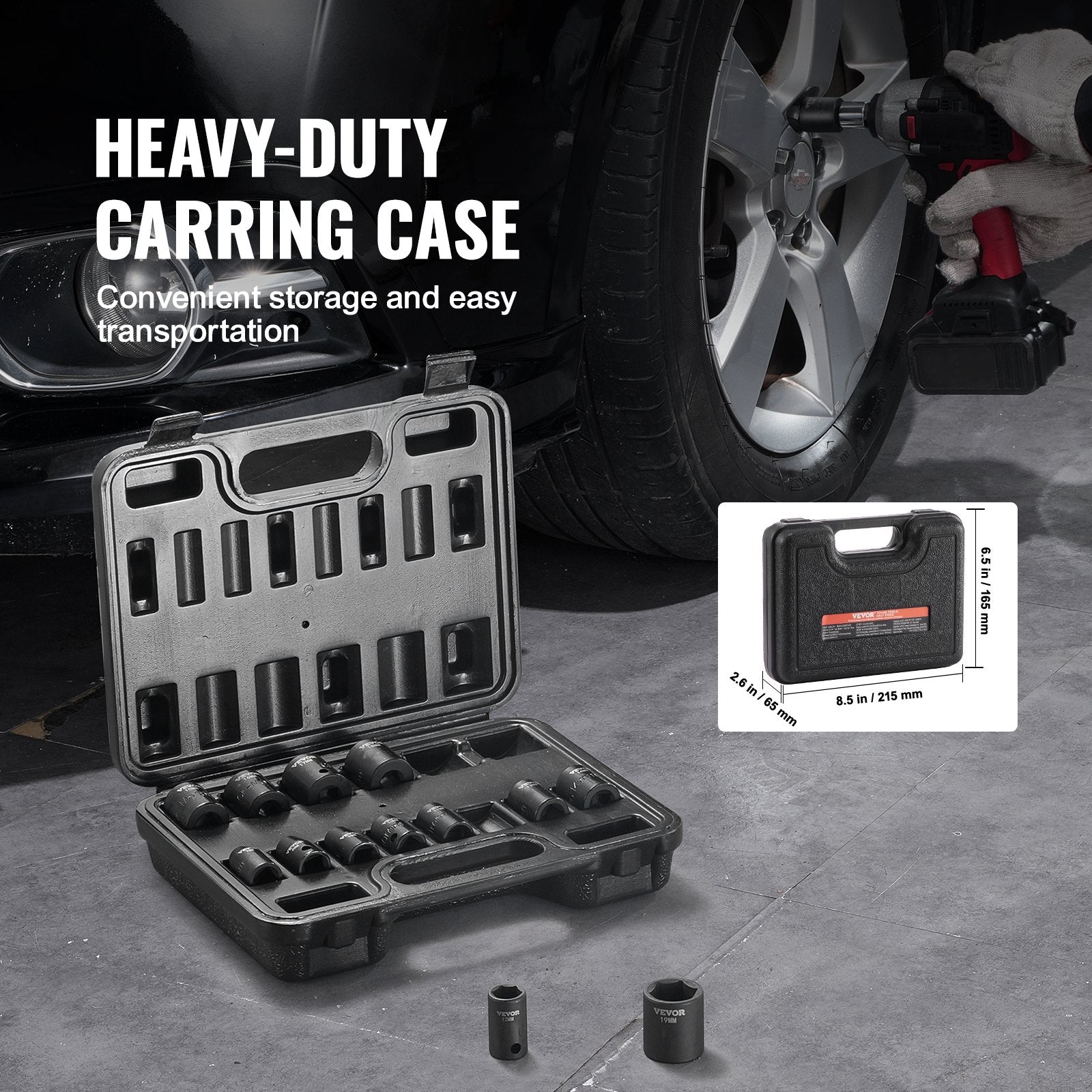 Tool Sockets: VEVOR 3/8" Drive Impact Socket Set, 14 Piece Shallow Socket Set Metric 7-20mm, 6 Point Cr-Mo Alloy Steel for Auto Repair, Easy-to-Read Size Markings, Rugged Construction, Includes Storage Case