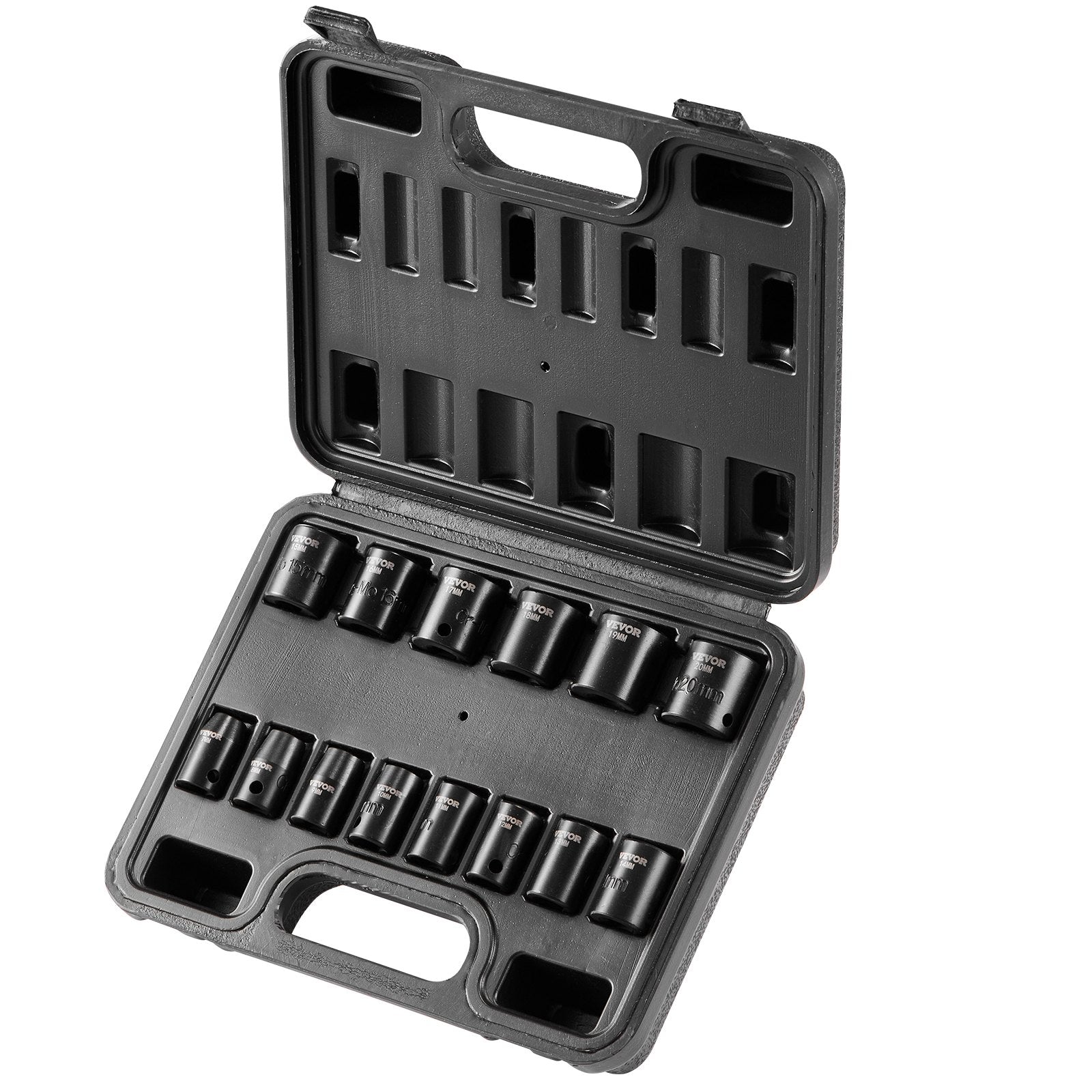 Tool Sockets: VEVOR 3/8" Drive Impact Socket Set, 14 Piece Shallow Socket Set Metric 7-20mm, 6 Point Cr-Mo Alloy Steel for Auto Repair, Easy-to-Read Size Markings, Rugged Construction, Includes Storage Case
