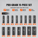 Tool Sockets: VEVOR 3/8" Drive Impact Socket Set, 15 Piece Deep Socket Set Metric 8-22mm, 6 Point Cr-Mo Alloy Steel for Auto Repair, Easy-to-Read Size Markings, Rugged Construction, Includes Storage Case