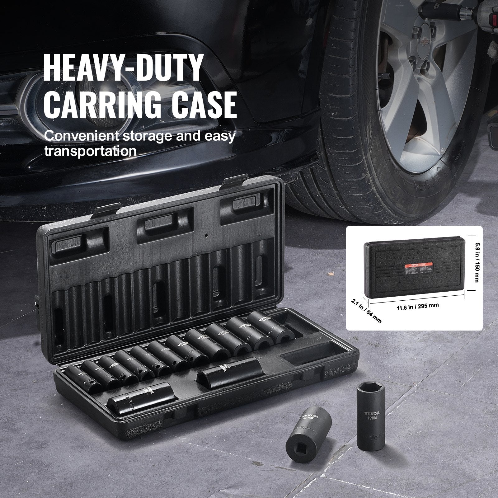 Tool Sockets: VEVOR 3/8" Drive Impact Socket Set, 15 Piece Deep Socket Set Metric 8-22mm, 6 Point Cr-Mo Alloy Steel for Auto Repair, Easy-to-Read Size Markings, Rugged Construction, Includes Storage Case