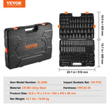 Tool Sockets: VEVOR Impact Sockets Set 130PCS 6-Point 3/8" & 1/2" Drive Bit Ratchet Tool Kit