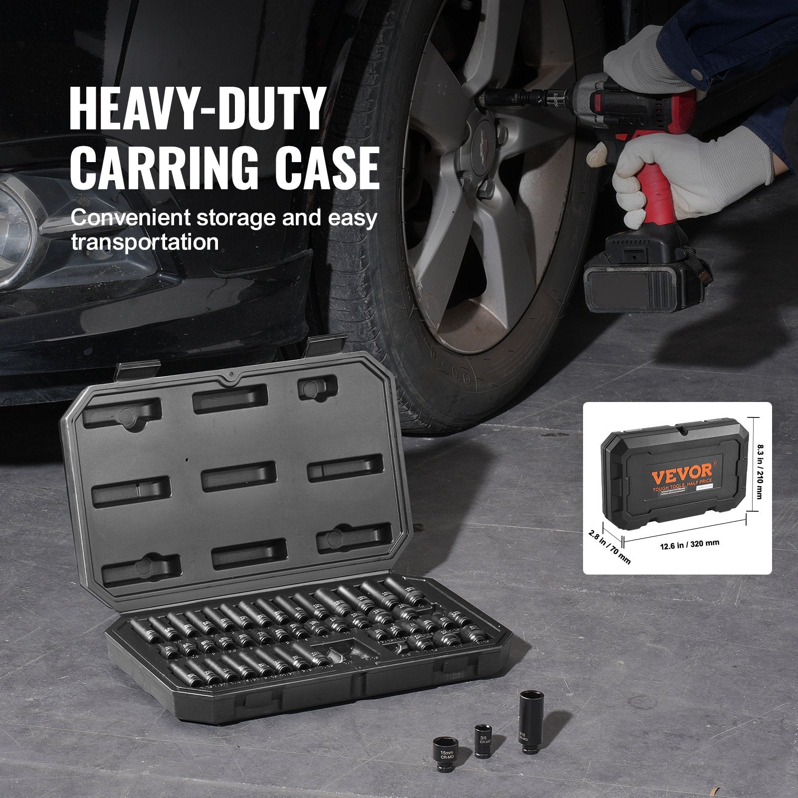 Tool Sockets: VEVOR Impact Sockets Set 48pcs 6-Point 1/4" Drive Bit Ratchet Tool Kit Case