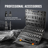 Tool Sockets: VEVOR Impact Sockets Set 59pcs 6-Point 3/8" & 1/2" Drive Bit Ratchet Tool Kit