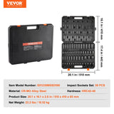 Tool Sockets: VEVOR Impact Sockets Set 59pcs 6-Point 3/8" & 1/2" Drive Bit Ratchet Tool Kit