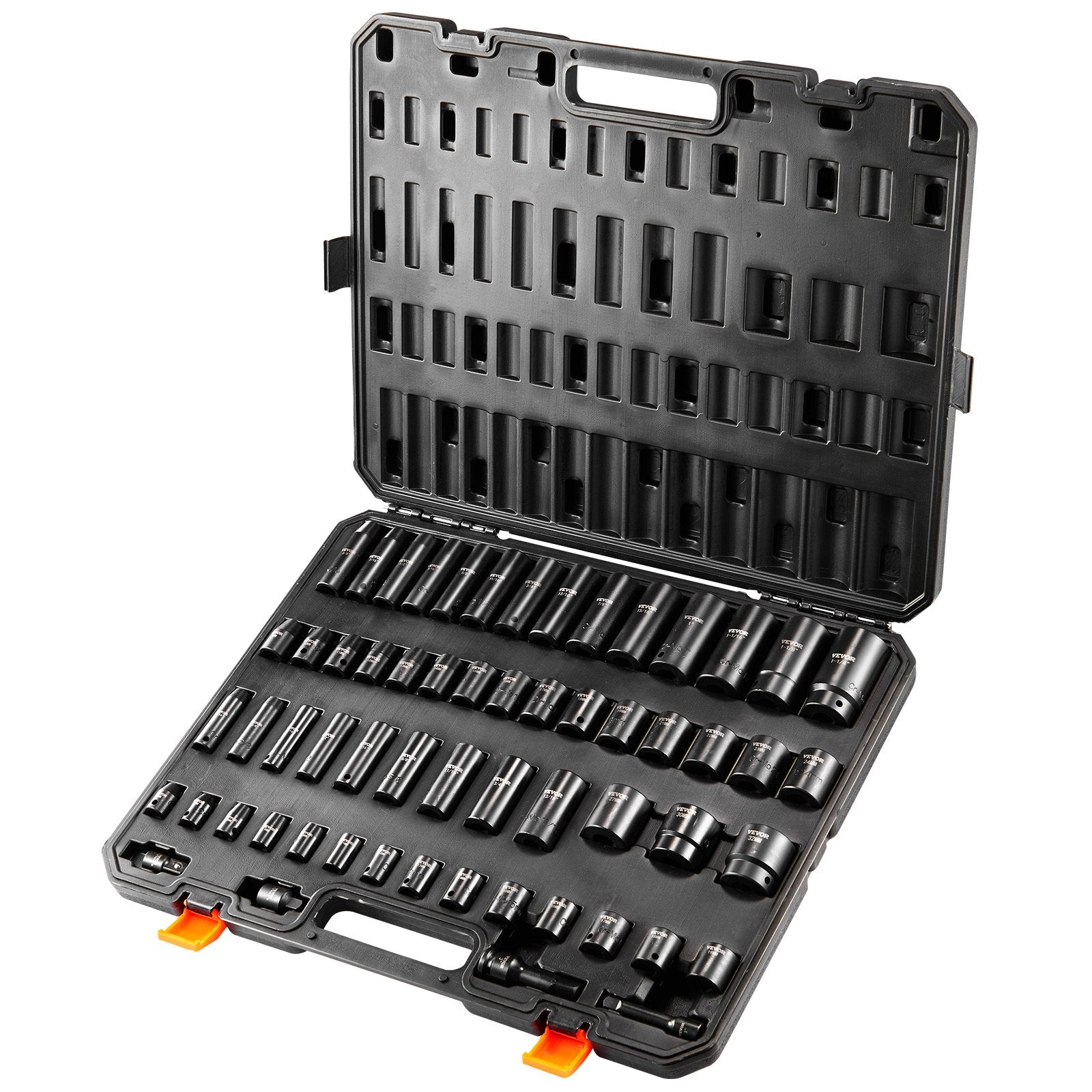 Tool Sockets: VEVOR Impact Sockets Set 59pcs 6-Point 3/8" & 1/2" Drive Bit Ratchet Tool Kit