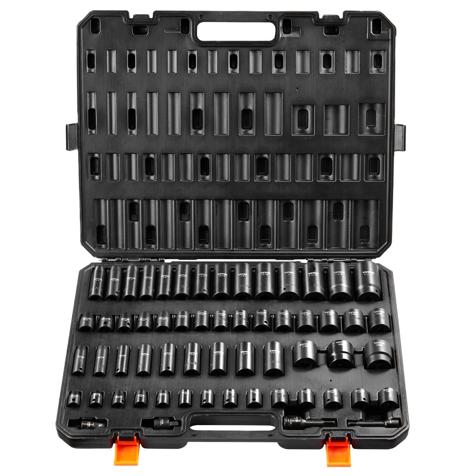 Tool Sockets: VEVOR Impact Sockets Set 59pcs 6-Point 3/8" & 1/2" Drive Bit Ratchet Tool Kit