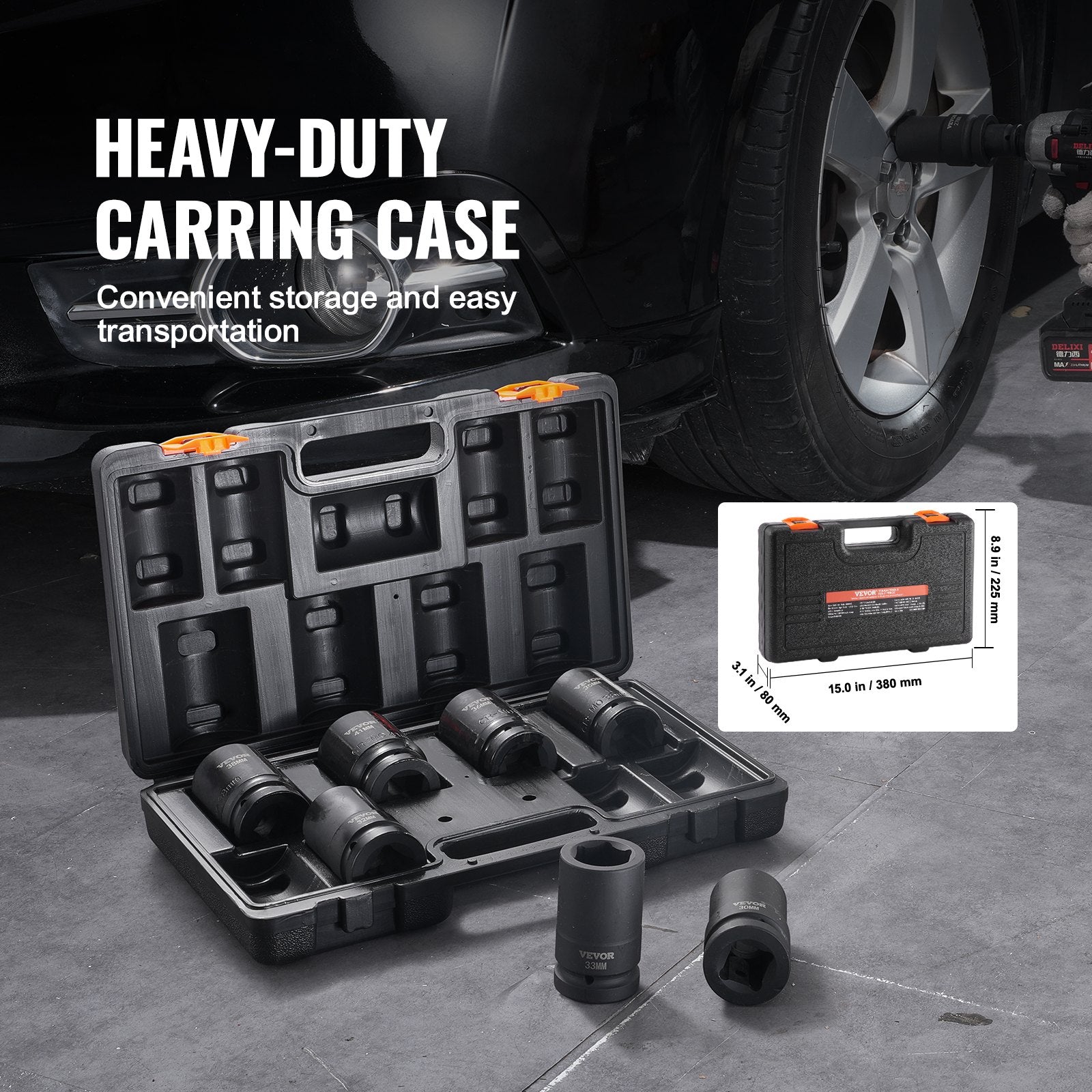 Tool Sockets: VEVOR Impact Sockets Set 8pcs 6-Point 1" Drive Bit Ratchet Tool Kit Case