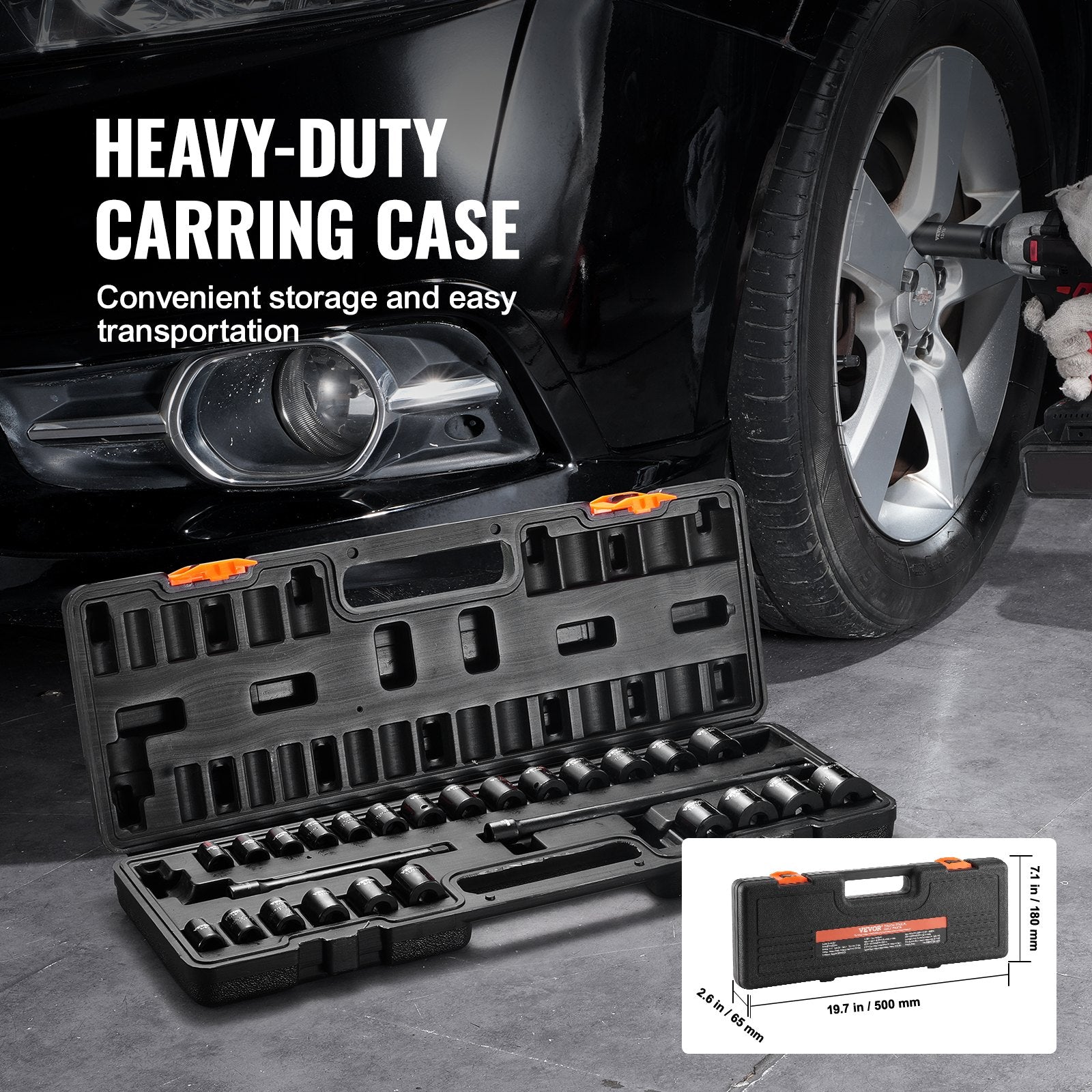 Tool Sockets: VEVOR Impact Sockets Set 29pcs 6-Point 3/8in Drive Bit Ratchet Tool Kit Case