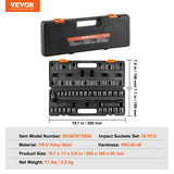 Tool Sockets: VEVOR Impact Sockets Set 29pcs 6-Point 3/8in Drive Bit Ratchet Tool Kit Case