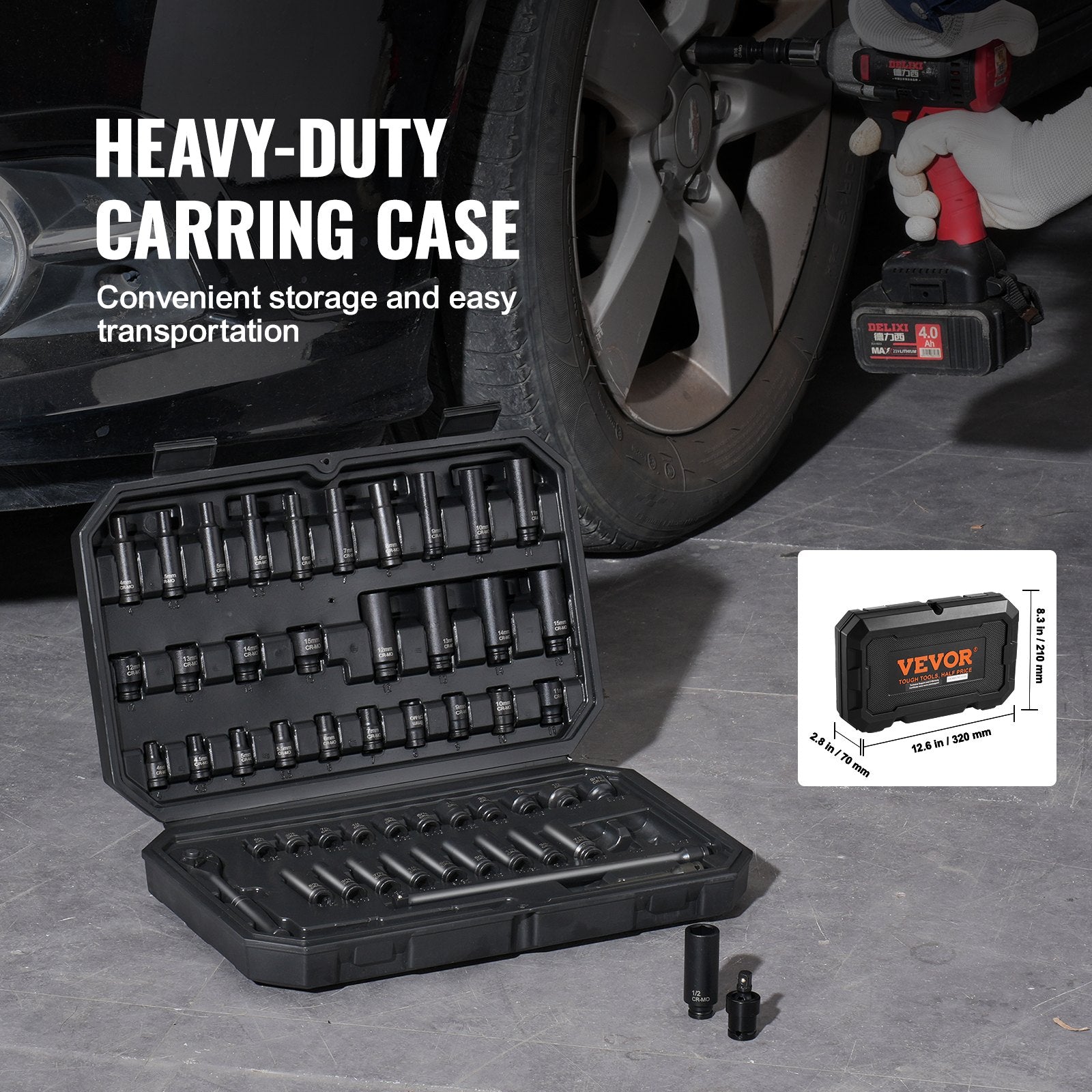 Tool Sockets: VEVOR 1/4" Drive Impact Socket Set, 55 Piece Deep & Shallow Socket Set SAE 5/32"-9/16" and Metric 4-15mm, 6 Point CR-V Alloy Steel for Auto Repair, Easy-to-Read Size Markings, Storage Case