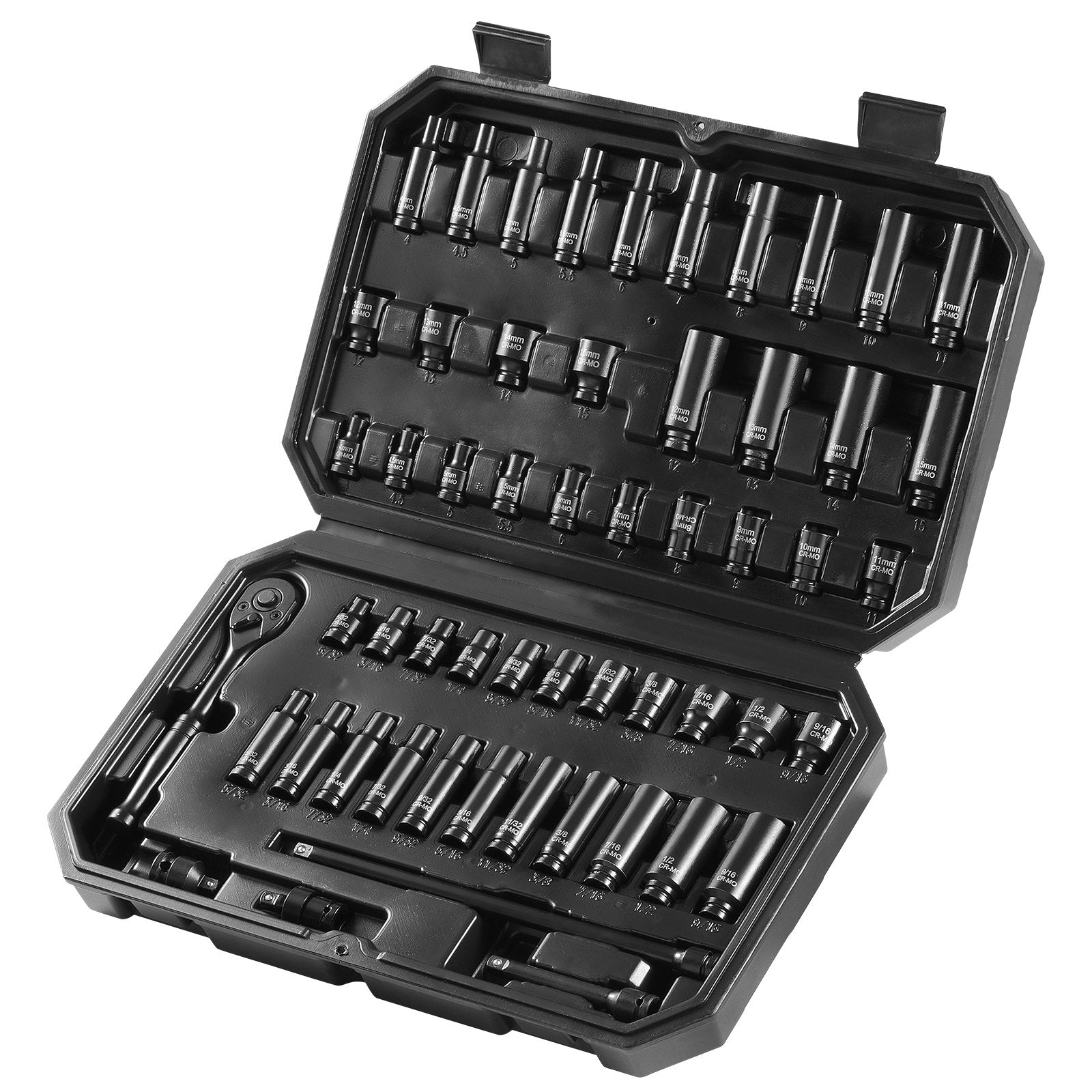 Tool Sockets: VEVOR 1/4" Drive Impact Socket Set, 55 Piece Deep & Shallow Socket Set SAE 5/32"-9/16" and Metric 4-15mm, 6 Point CR-V Alloy Steel for Auto Repair, Easy-to-Read Size Markings, Storage Case