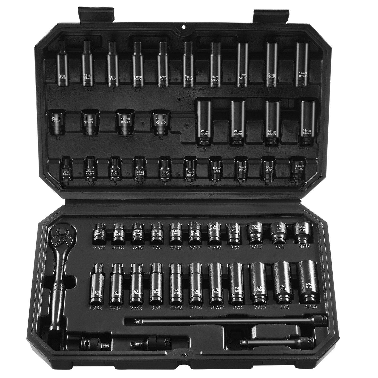 Tool Sockets: VEVOR 1/4" Drive Impact Socket Set, 55 Piece Deep & Shallow Socket Set SAE 5/32"-9/16" and Metric 4-15mm, 6 Point CR-V Alloy Steel for Auto Repair, Easy-to-Read Size Markings, Storage Case