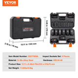 Tool Sockets: VEVOR Impact Sockets Set 9pcs 6-Point 1/2in Metric Drive Bit Ratchet Tool Kit