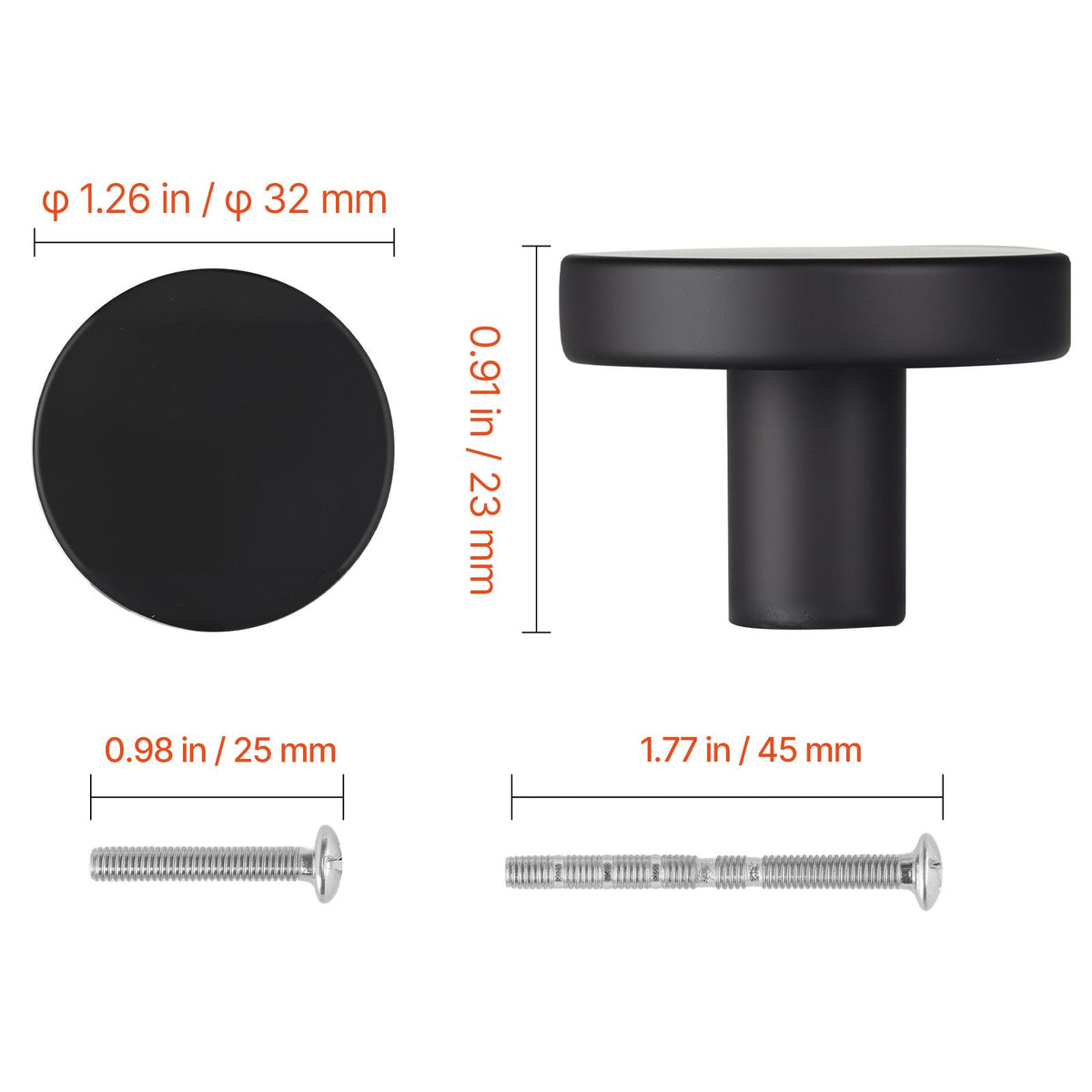 Cabinet Knobs, 10 Pack, 32 mm Black Zinc Alloy Drawer Pulls & Door Handles, Mushroom Kitchen Solid Knobs Dresser Handles, Cupboard Hardware with Screws for Bathroom Closet Cabinets and Drawers