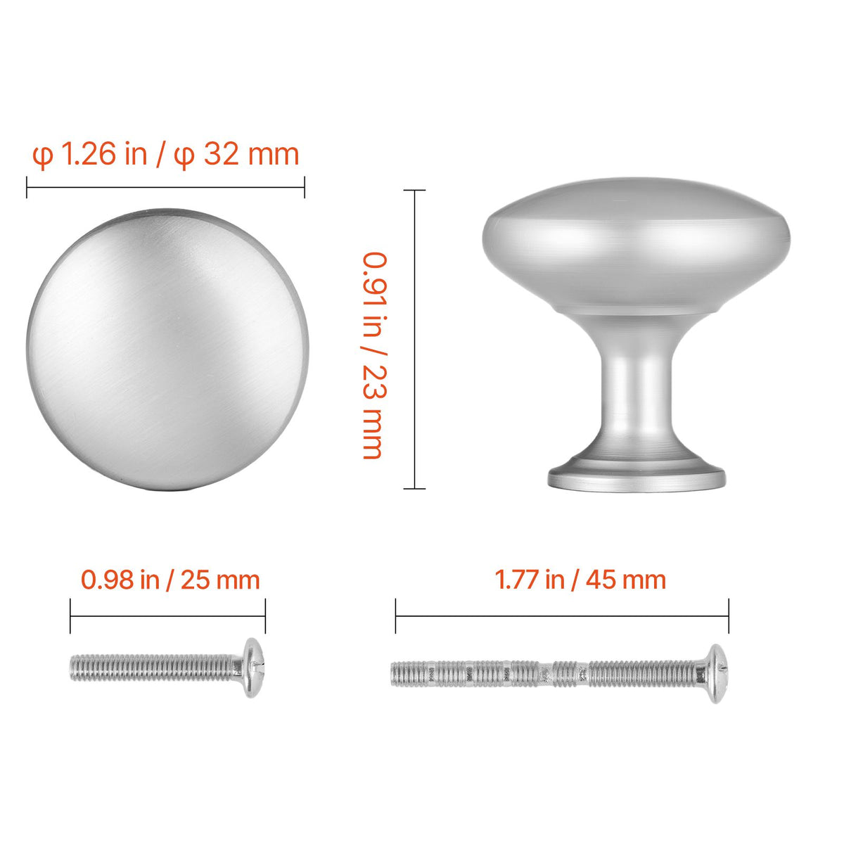 Cabinet Knobs, 25 Pack, 28 mm Zinc Alloy Drawer Pulls Door Handles, Mushroom Kitchen Solid Knobs Dresser Handles, Cupboard Hardware with Screws for Bathroom Closet Cabinets Drawers, Nickel Color