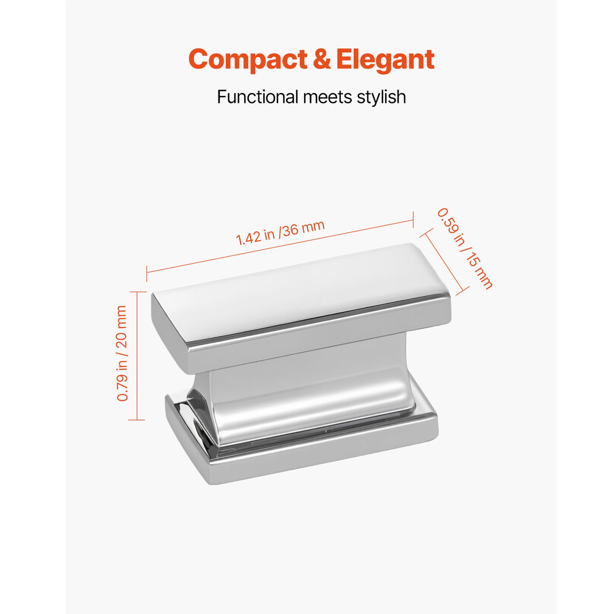 Cabinet Knobs, 10 Pack, 36 mm Zinc Alloy Drawer Pulls Door Handles, Rectangular Kitchen Dresser Solid Knobs, Cupboard Hardware with Screws for Bathroom Closet Cabinets Drawers, Chrome Color