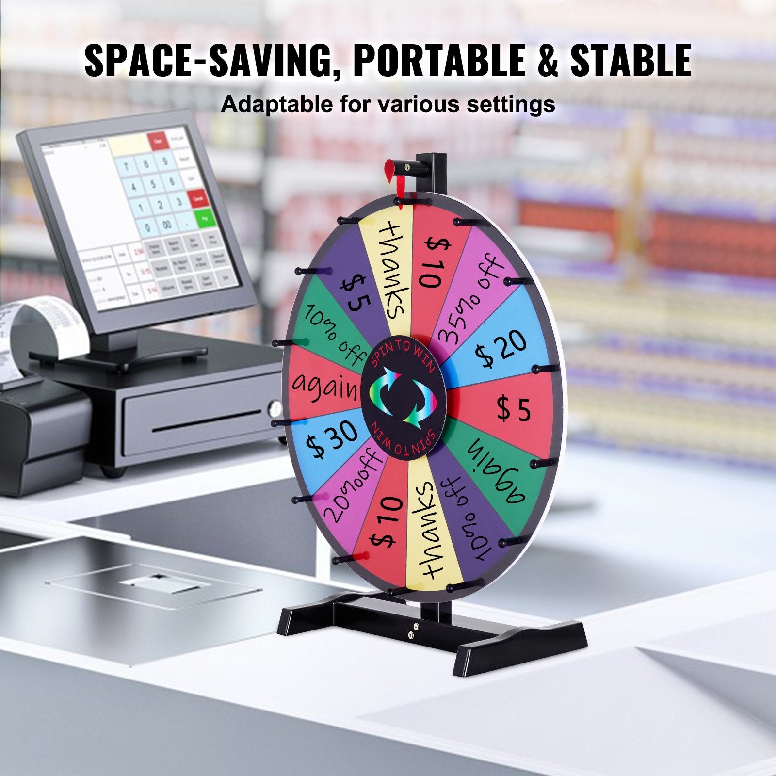 Board Games: VEVOR 24 inch Spinning Prize Wheel, 14 Slots Tabletop Spinner, Heavy Duty Roulette Wheel with a Dry Erase and 2 Markers, Win Fortune Spin Games in Party Pub Trade Show Carnival