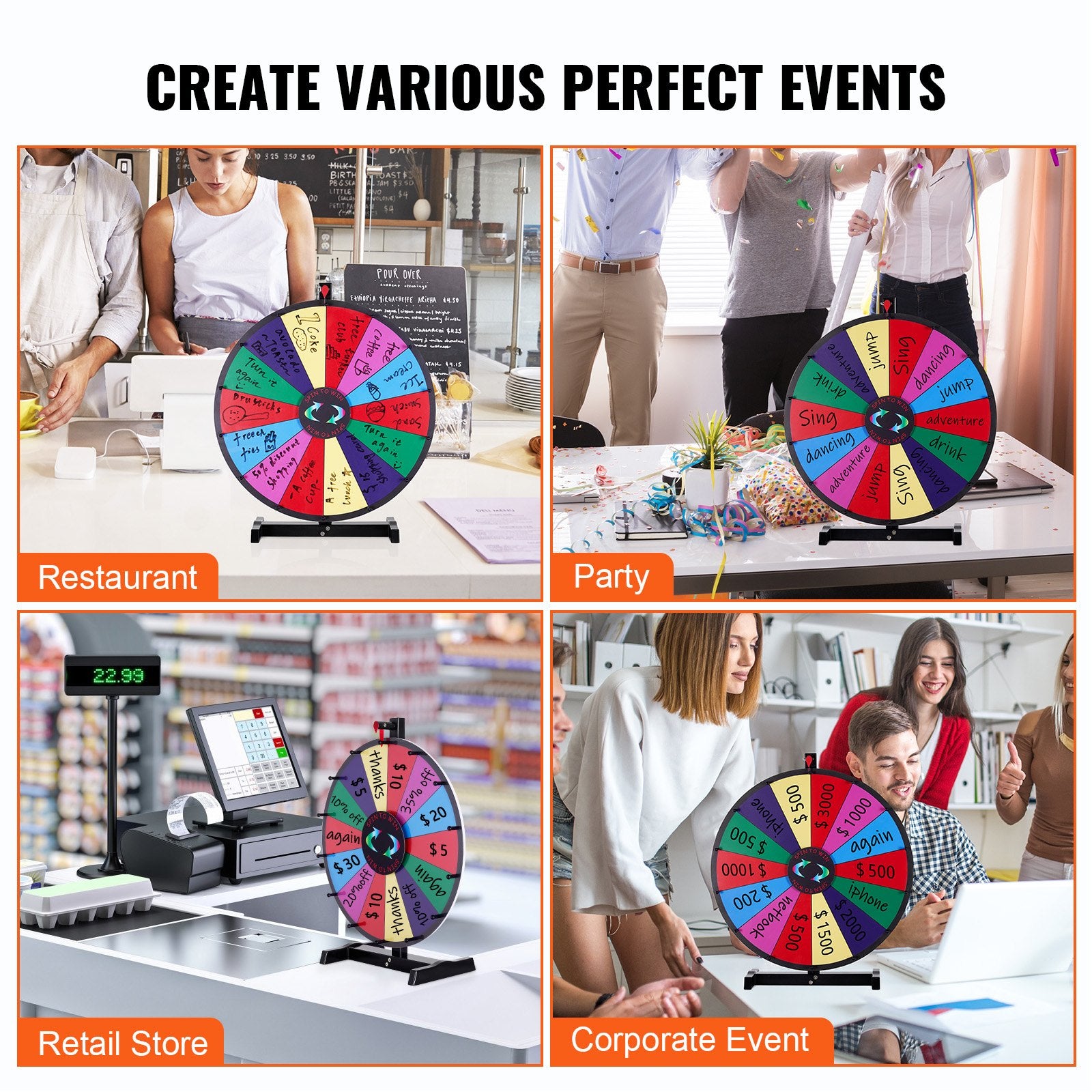 Board Games: VEVOR 24 inch Spinning Prize Wheel, 14 Slots Tabletop Spinner, Heavy Duty Roulette Wheel with a Dry Erase and 2 Markers, Win Fortune Spin Games in Party Pub Trade Show Carnival