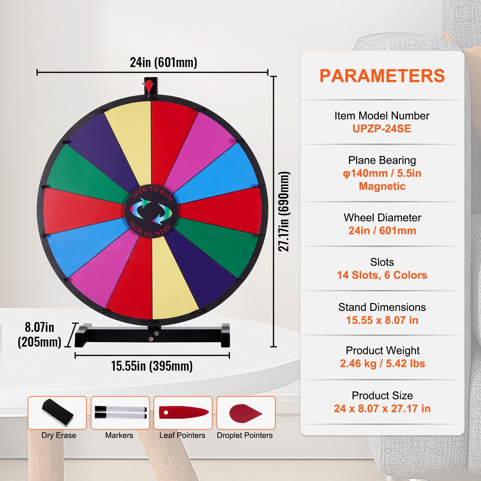 Board Games: VEVOR 24 inch Spinning Prize Wheel, 14 Slots Tabletop Spinner, Heavy Duty Roulette Wheel with a Dry Erase and 2 Markers, Win Fortune Spin Games in Party Pub Trade Show Carnival
