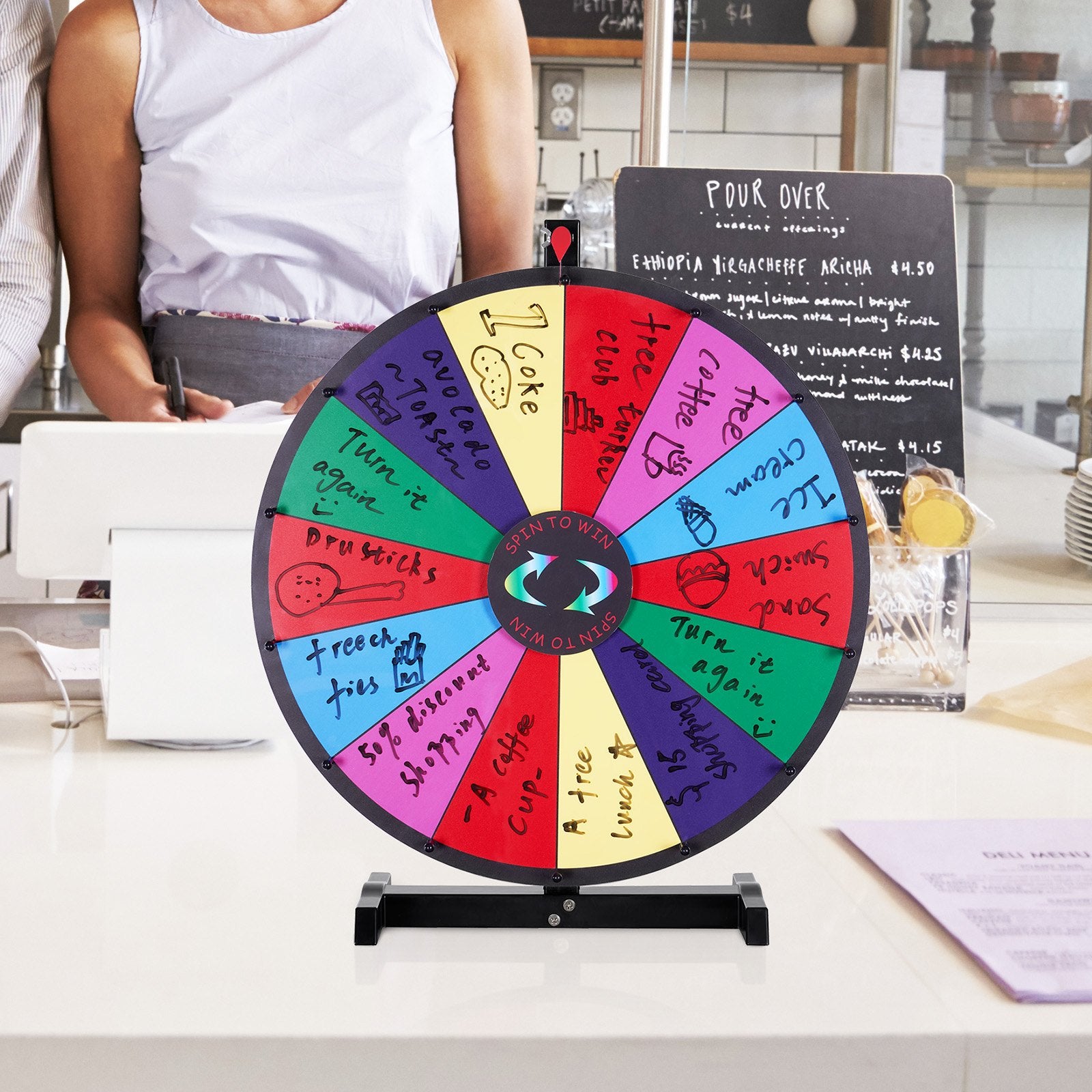 Board Games: VEVOR 24 inch Spinning Prize Wheel, 14 Slots Tabletop Spinner, Heavy Duty Roulette Wheel with a Dry Erase and 2 Markers, Win Fortune Spin Games in Party Pub Trade Show Carnival
