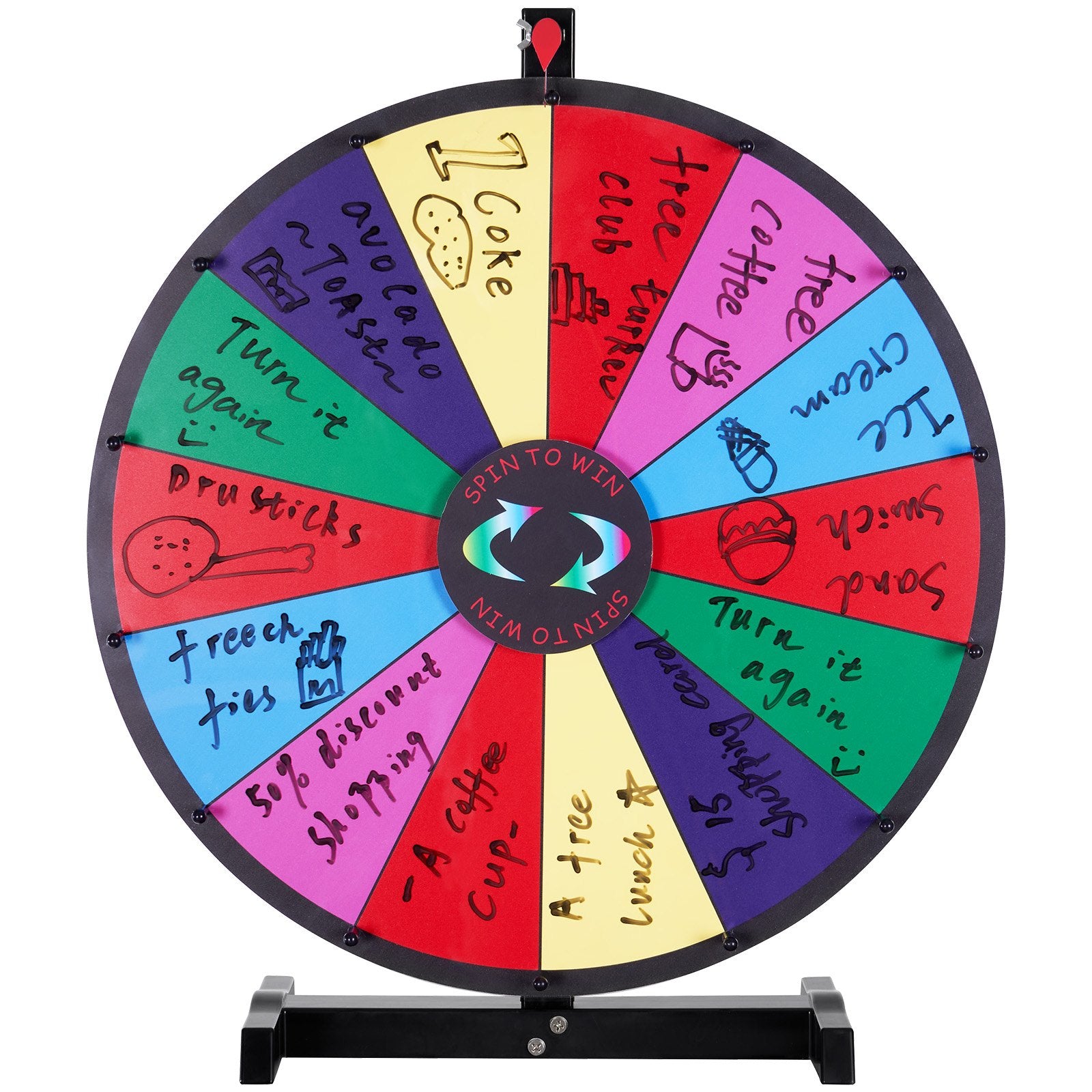 Board Games: VEVOR 24 inch Spinning Prize Wheel, 14 Slots Tabletop Spinner, Heavy Duty Roulette Wheel with a Dry Erase and 2 Markers, Win Fortune Spin Games in Party Pub Trade Show Carnival