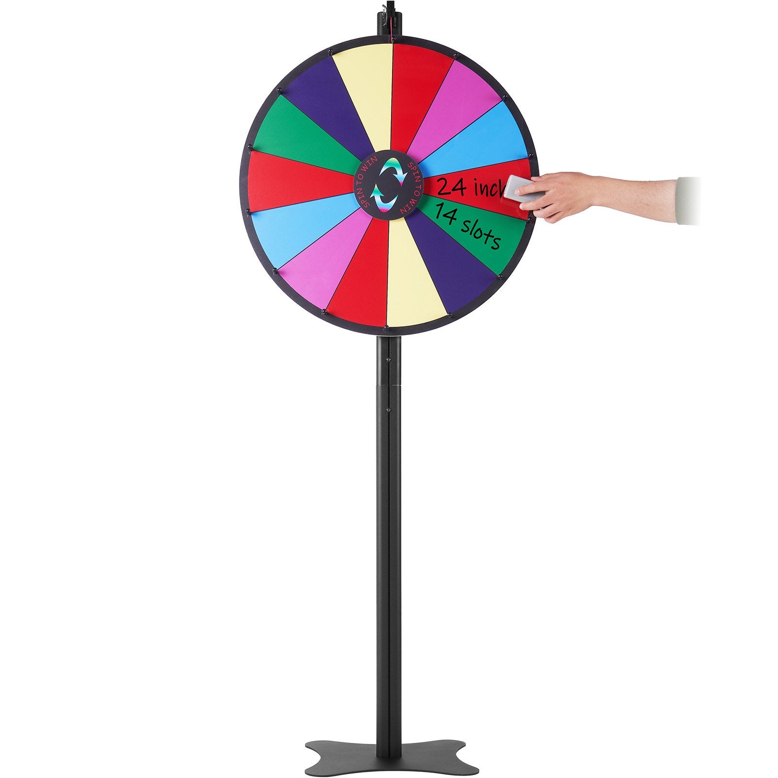24 inch Spinning Prize Wheel, 14 Slots Spinning Wheel, Roulette Wheel with a Dry Erase and 2 Markers, Tabletop or Floor Standing Win Fortune Spin Games in Party Pub Trade Show Carnival
