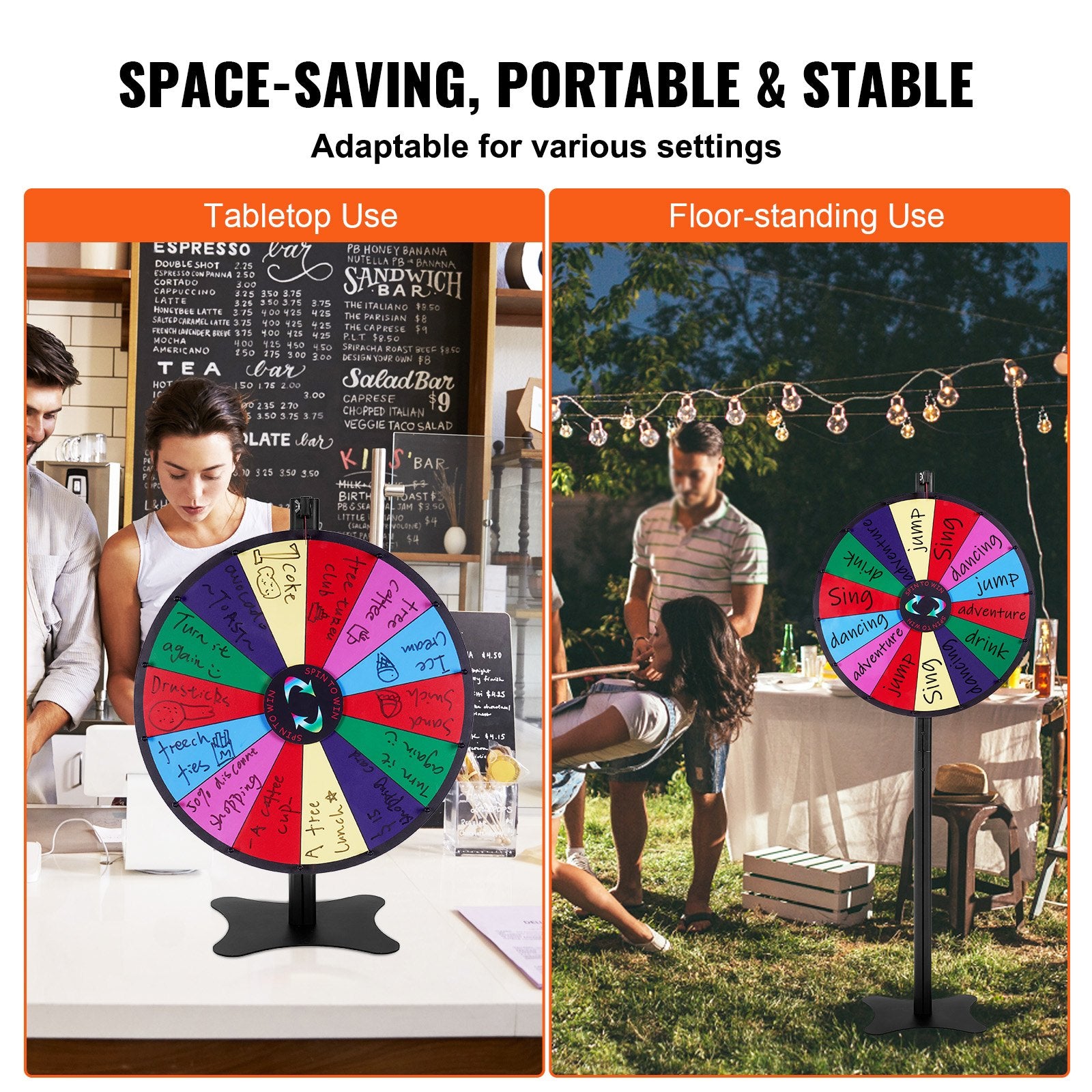 24 inch Spinning Prize Wheel, 14 Slots Spinning Wheel, Roulette Wheel with a Dry Erase and 2 Markers, Tabletop or Floor Standing Win Fortune Spin Games in Party Pub Trade Show Carnival