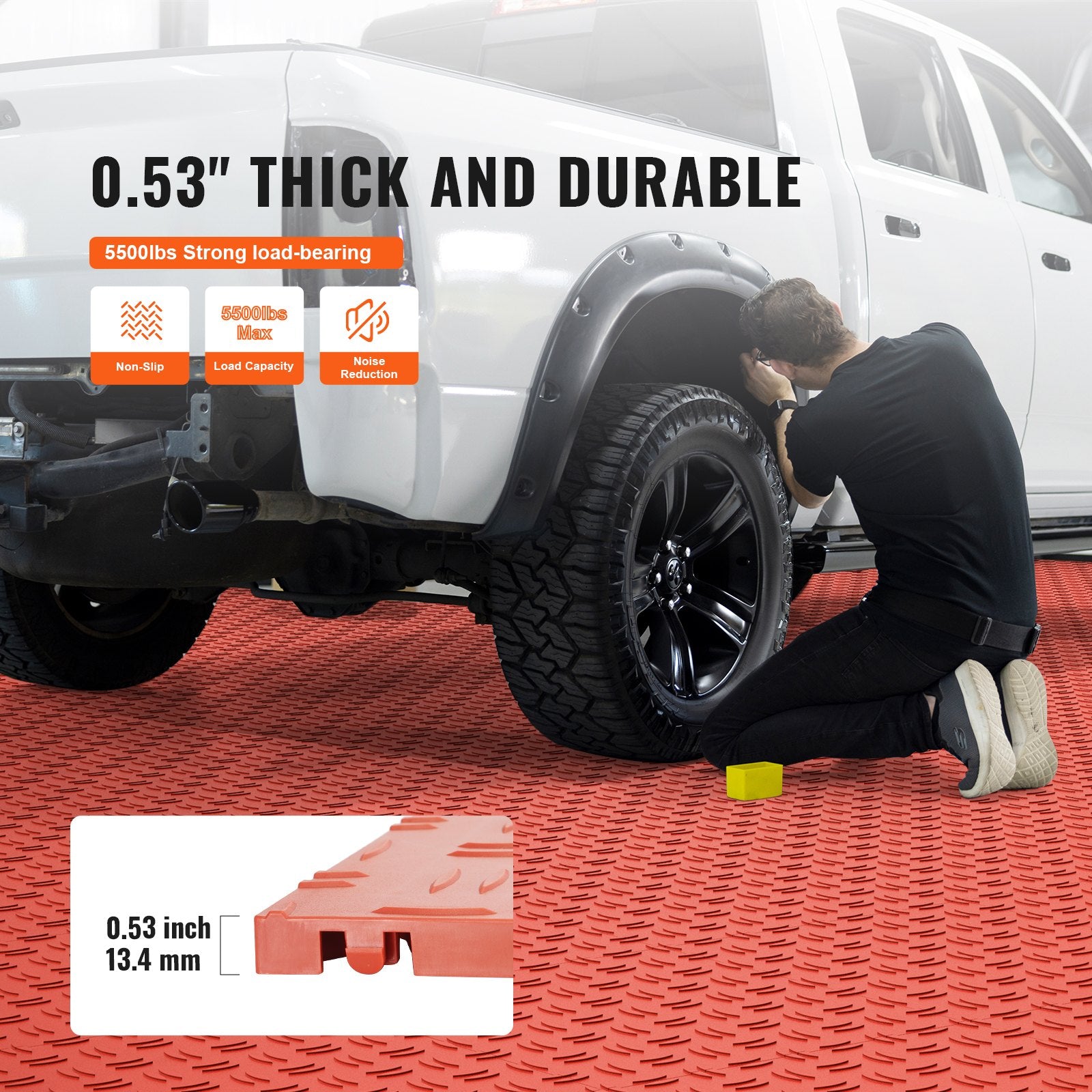 Automotive Decor: VEVOR Garage Tiles Interlocking, 12 x 12 x 0.53 inch 25 Pack Garage Floor Covering Tiles, Non-Slip Double-Sided Texture Garage Flooring Tiles, for Garages, Basements, Repair Shops, Red