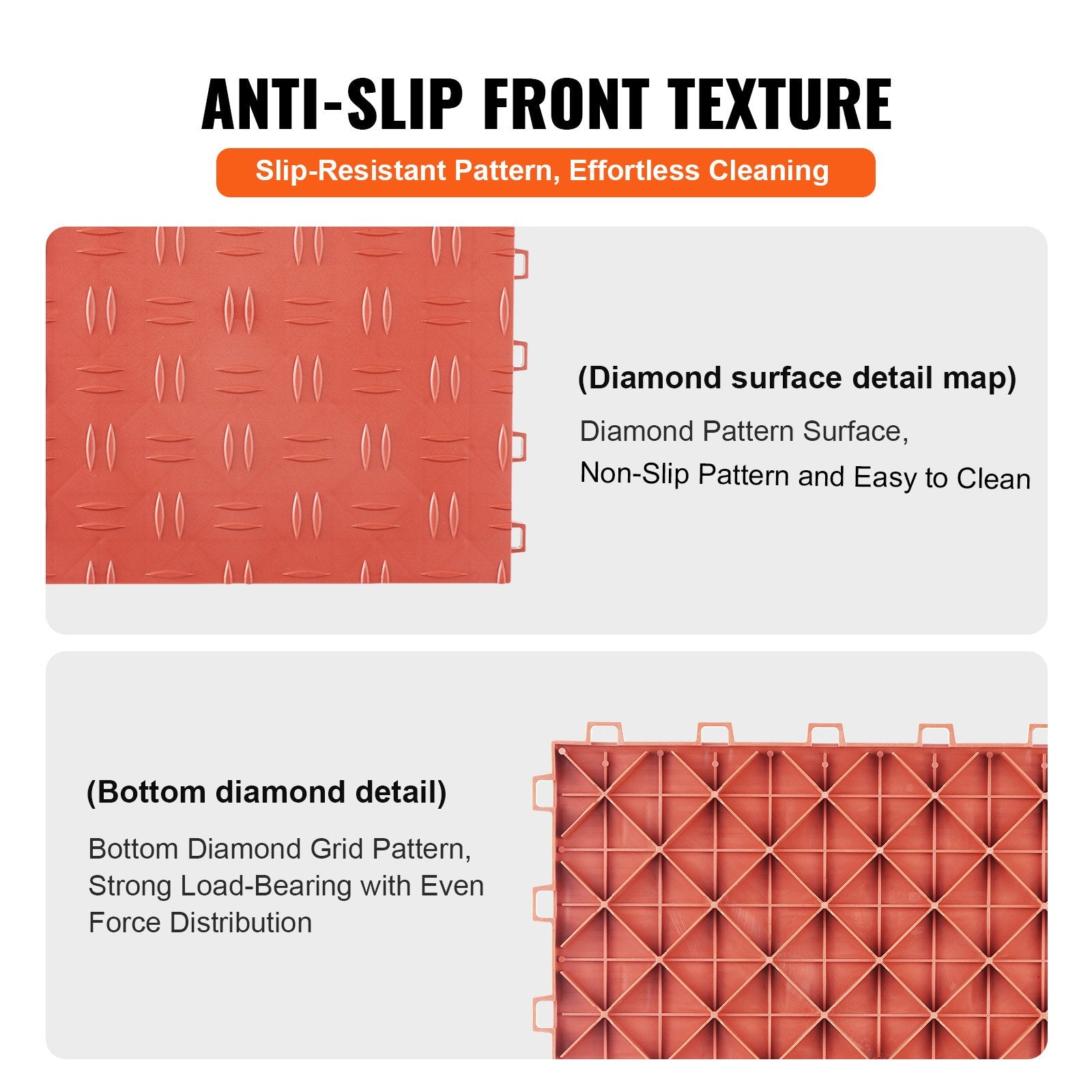 Automotive Decor: VEVOR Garage Tiles Interlocking, 12 x 12 x 0.53 inch 25 Pack Garage Floor Covering Tiles, Non-Slip Double-Sided Texture Garage Flooring Tiles, for Garages, Basements, Repair Shops, Red
