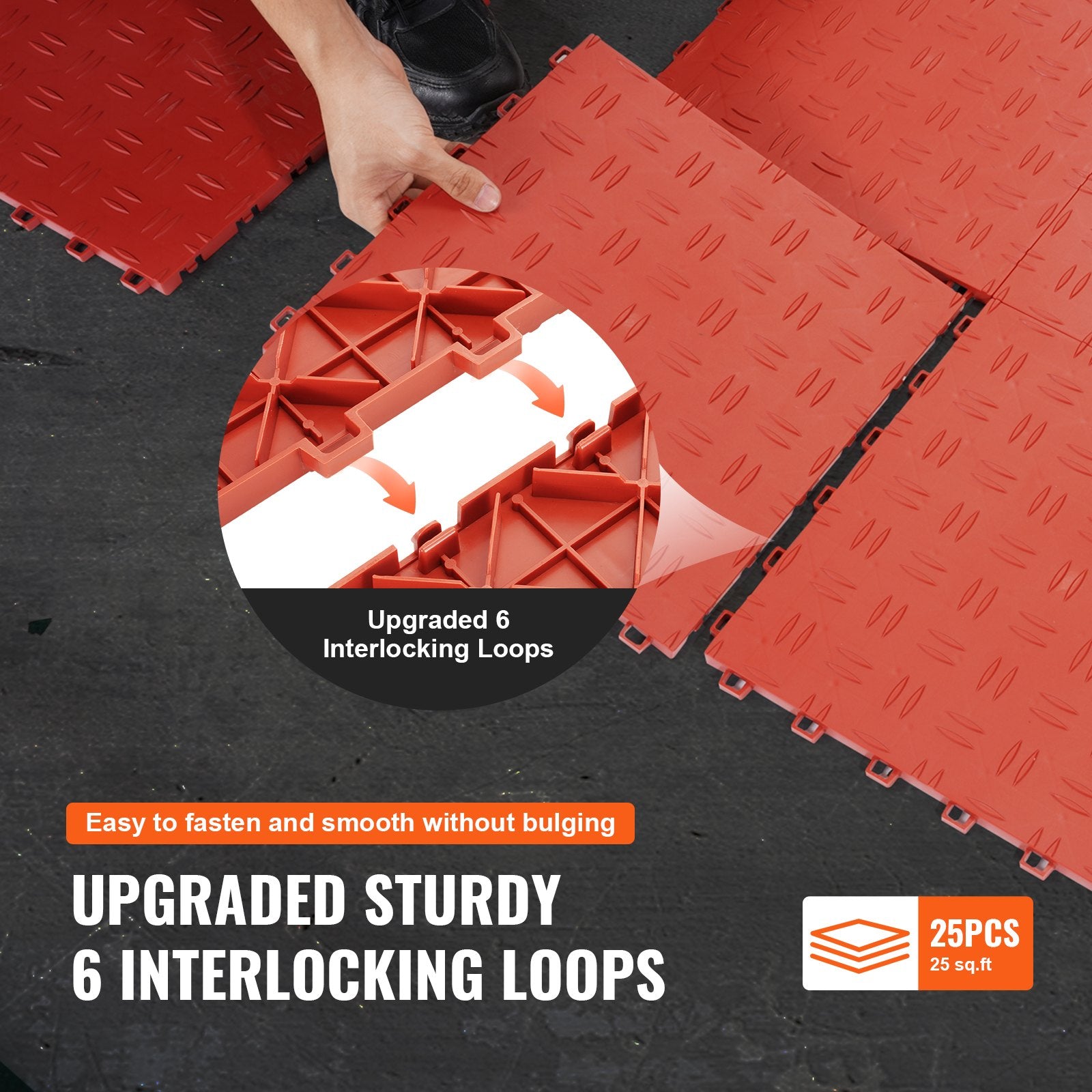 Automotive Decor: VEVOR Garage Tiles Interlocking, 12 x 12 x 0.53 inch 25 Pack Garage Floor Covering Tiles, Non-Slip Double-Sided Texture Garage Flooring Tiles, for Garages, Basements, Repair Shops, Red