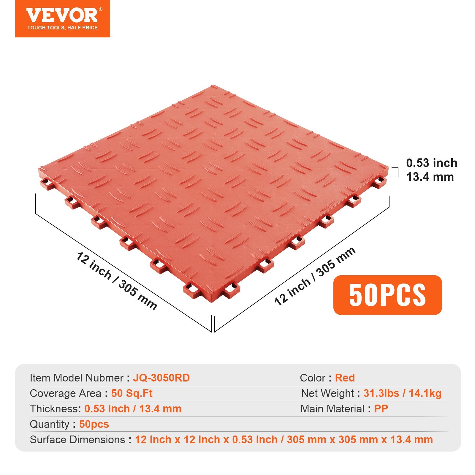 Automotive Decor: VEVOR Garage Tiles Interlocking 12x12 in 50 Pack Garage Flooring Tiles Red