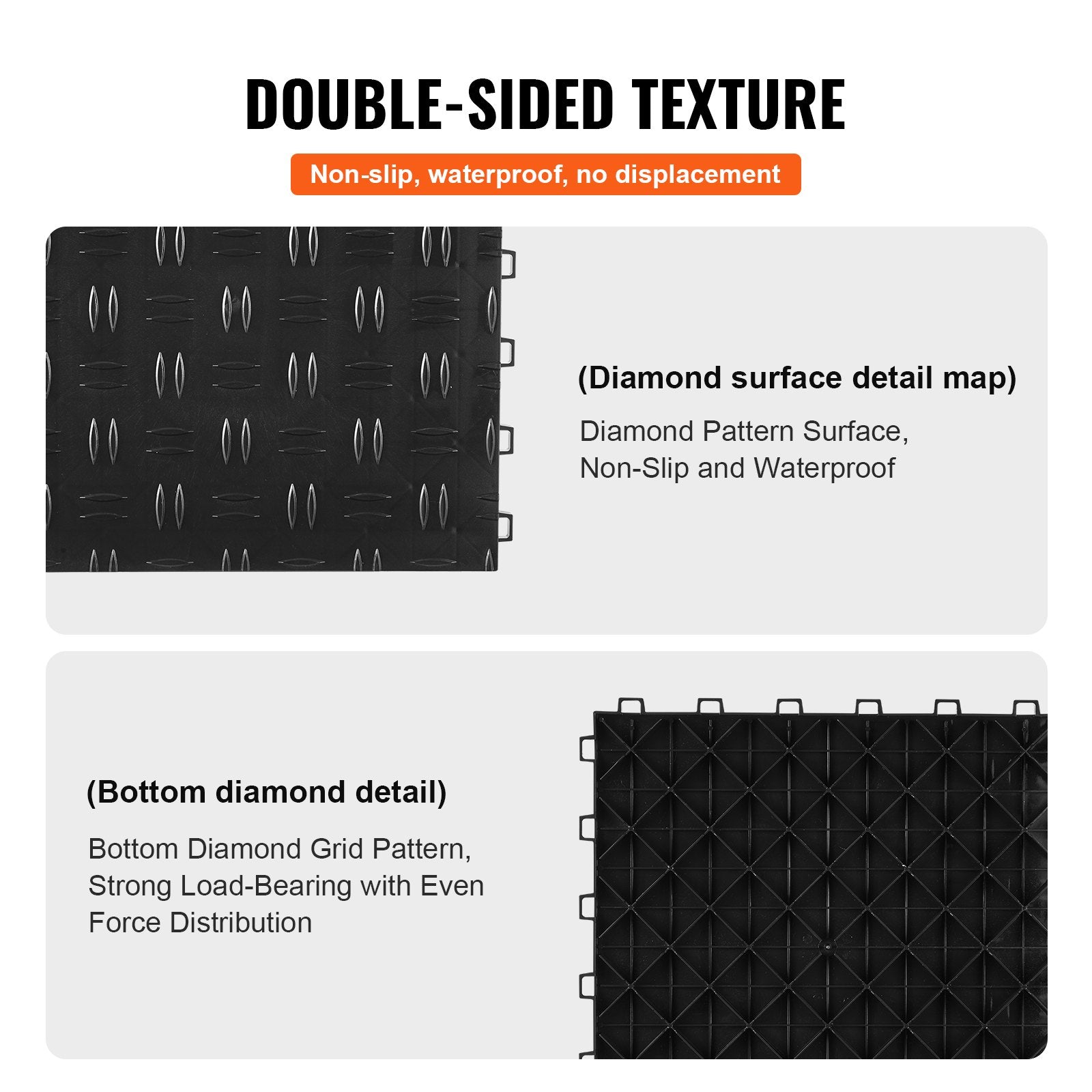 Automotive Repair & Speciality Tools: VEVOR Garage Tiles Interlocking, 12 x 12 x 0.53 inch 50 Pack Garage Floor Covering Tiles, Non-Slip Double-Sided Texture Garage Flooring Tiles, for Garages, Basements, Repair Shops, Black