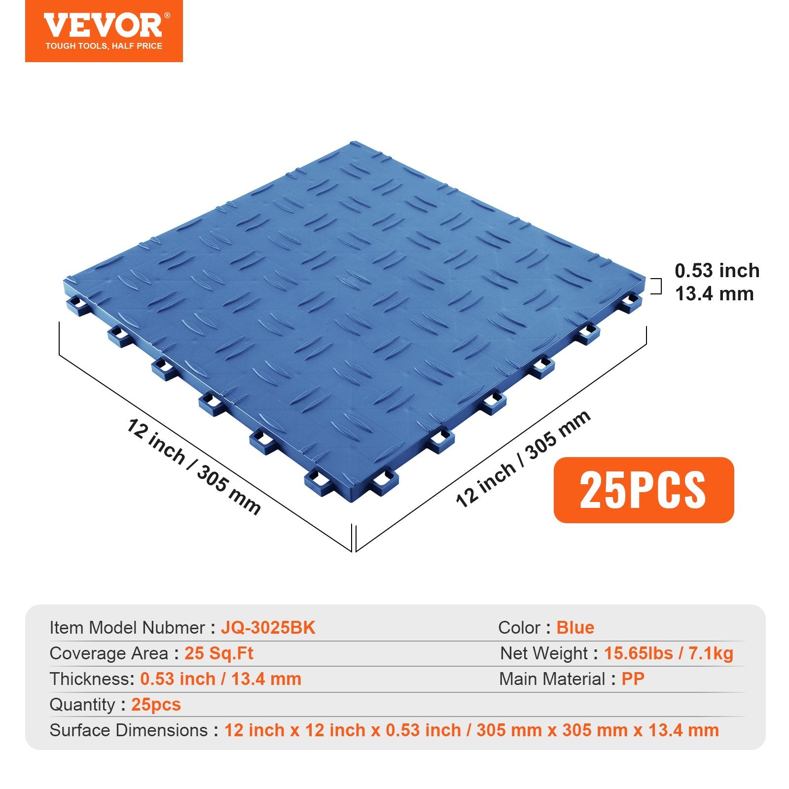 Automotive Repair & Speciality Tools: VEVOR Garage Tiles Interlocking 12x12 in 25 Pack Garage Flooring Tiles Blue