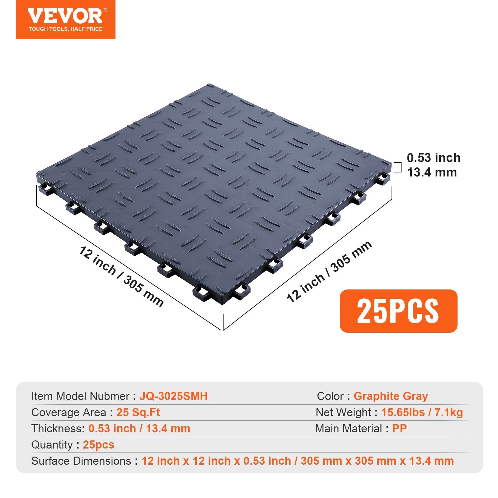 Automotive Decor: VEVOR Garage Tiles Interlocking, 12 x 12 x 0.53 inch 25 Pack Garage Floor Covering Tiles, Non-Slip Double-Sided Texture Garage Flooring Tiles, for Garages, Basements, Repair Shops, Graphite Gray